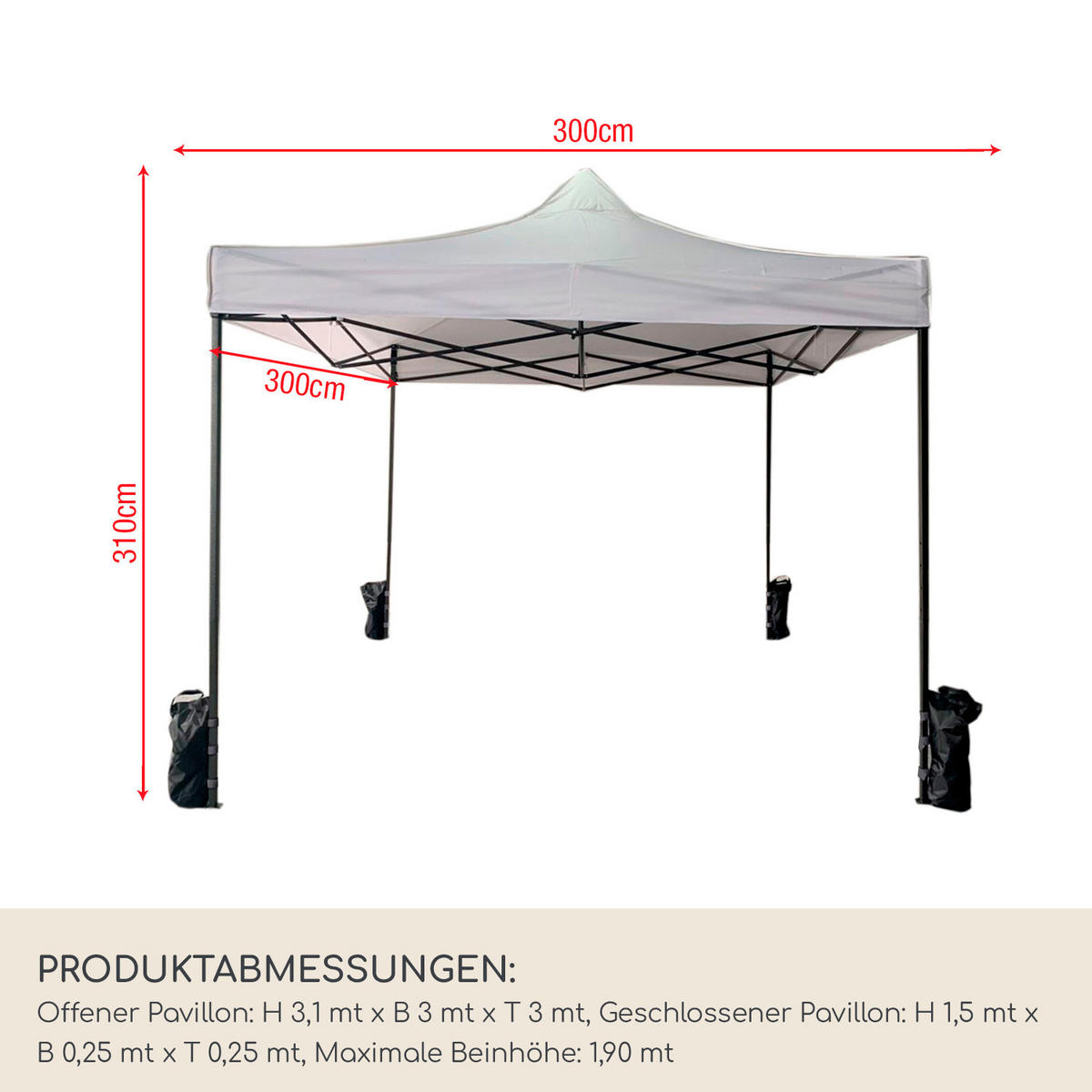 FALTPAVILLON Weiß 3/3/4 cm - Weiß, Metall (3/4/3cm) - Mobili Rebecca