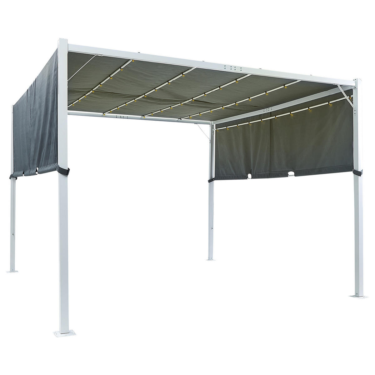 PERGOLA mit LED-Beleuchtung Stahl grau 310/310 cm Parga - Weiß/Grau, Metall (310/215/310cm) - Beliani