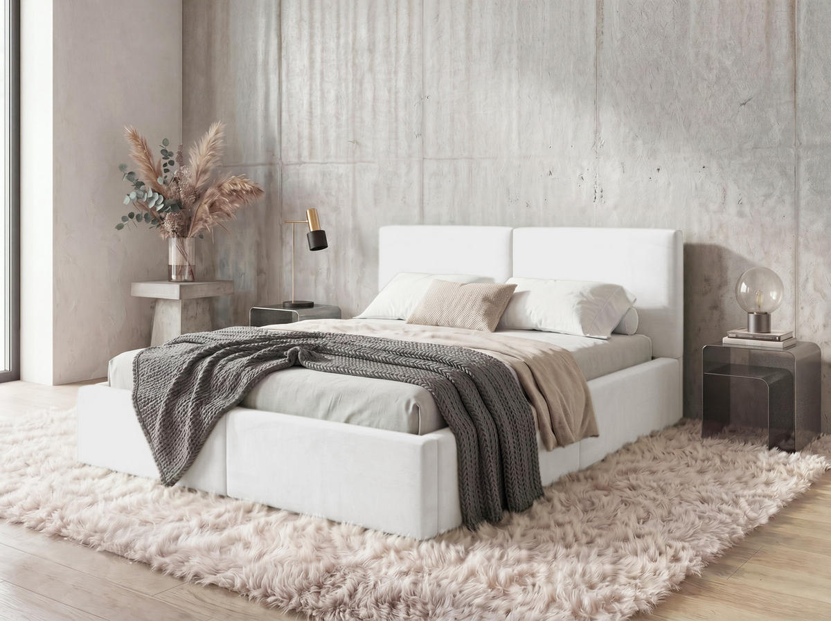 POLSTERBETT 120X200 Weiß mit Stauraum inkl. Hebemechanismus - Weiß, Textil/Metall (120/200cm) - Interbeds