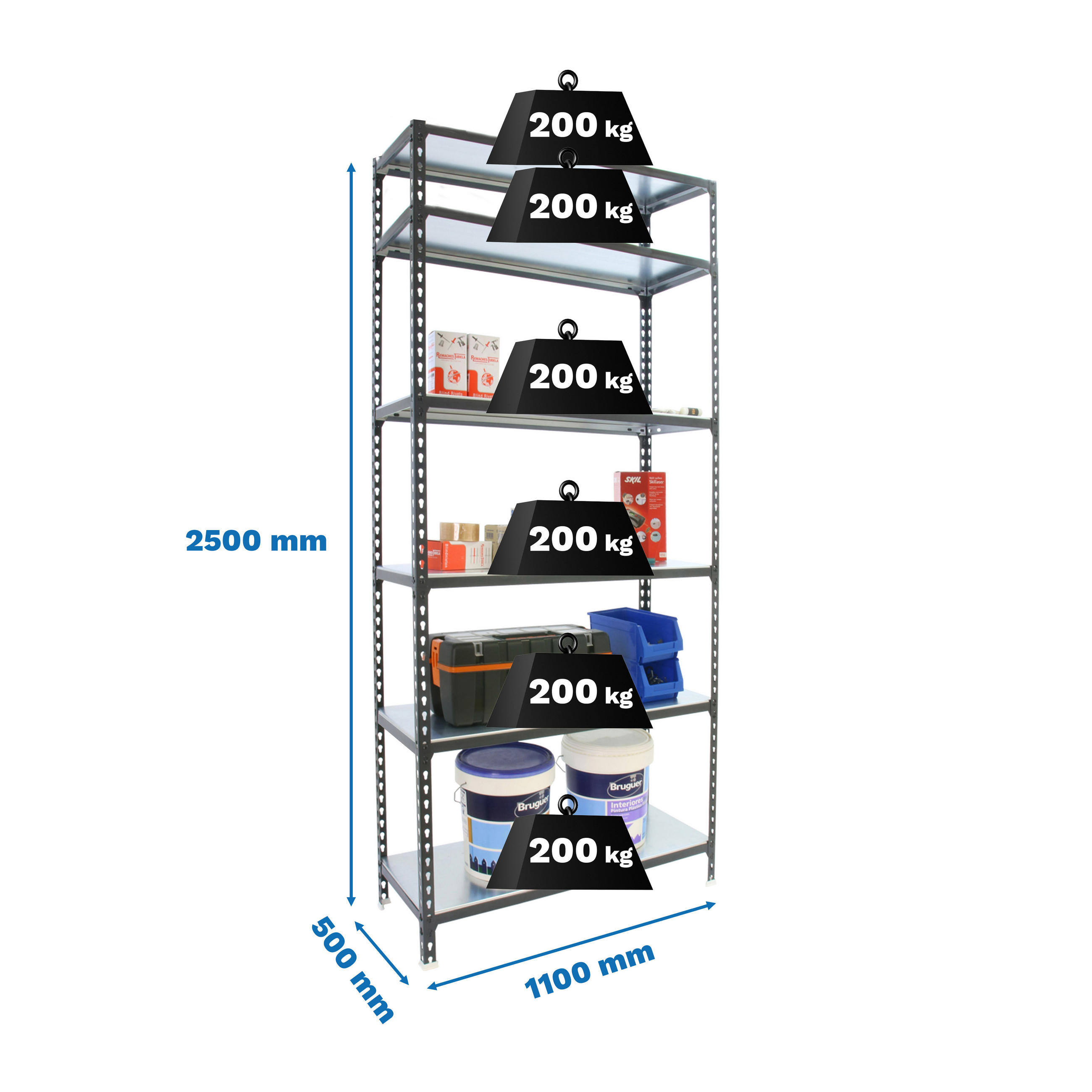 SCHWERLASTREGAL Giant Metal Shark HxBxT 250 x 110 x 50 cm Fachlast 200 kg Anthrazit-Weiß - Anthrazit, Metall (110/250/50cm) - PROREGAL