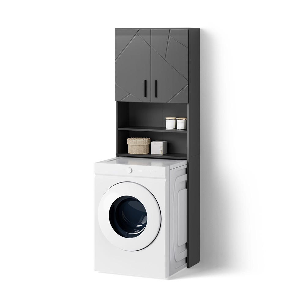 WASCHMASCHINENSCHRANK Ronco Anthrazit Hochglanz 64 x 190.5 cm - Anthrazit, Holzwerkstoff (64/190.5/26cm) - Livinity®