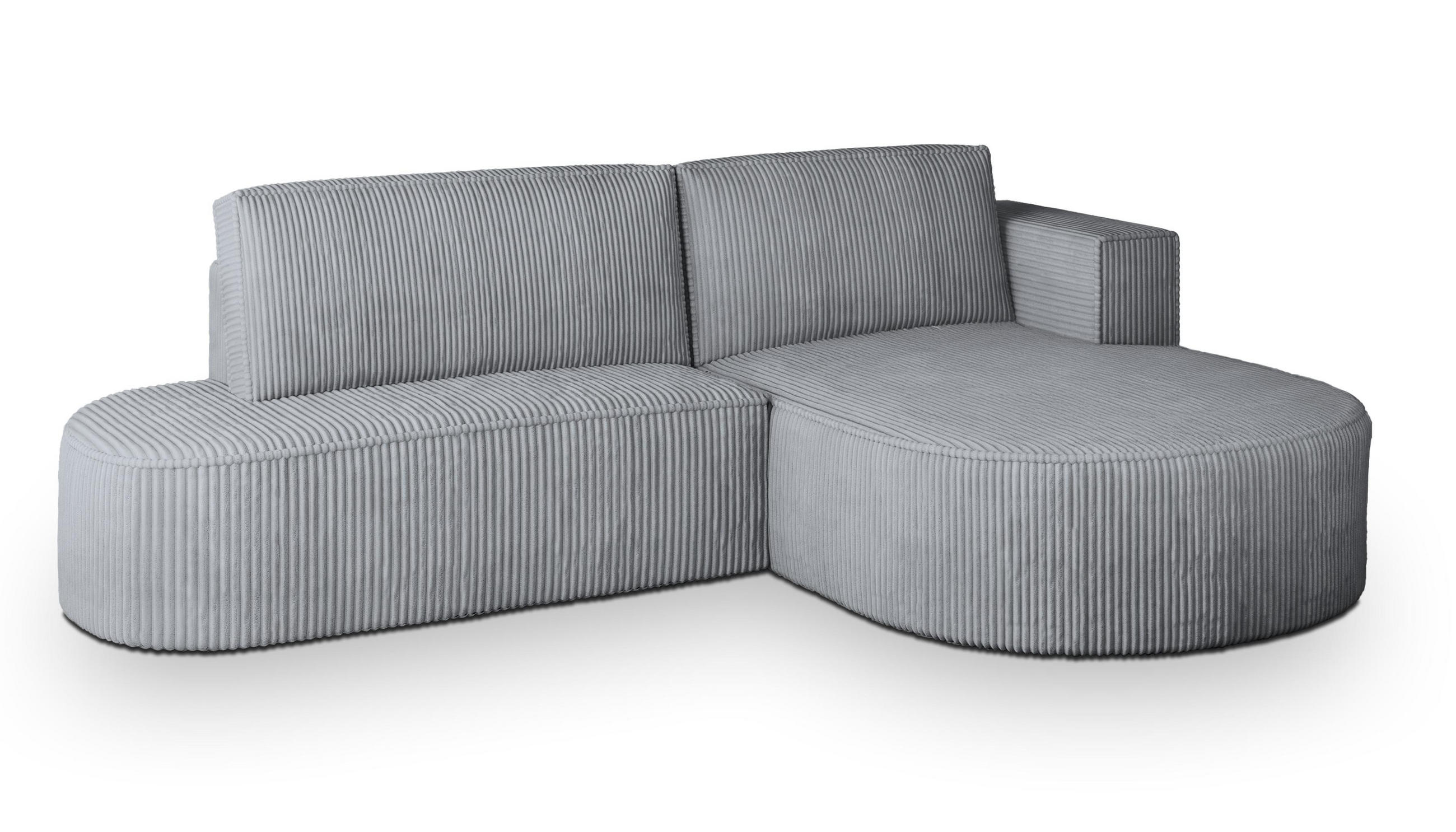 ECKSOFA CORTIO P R-S Hellgrau Kordstoff mit Schlaffunktion - Hellgrau, Holz (265/174cm) - MASSENO