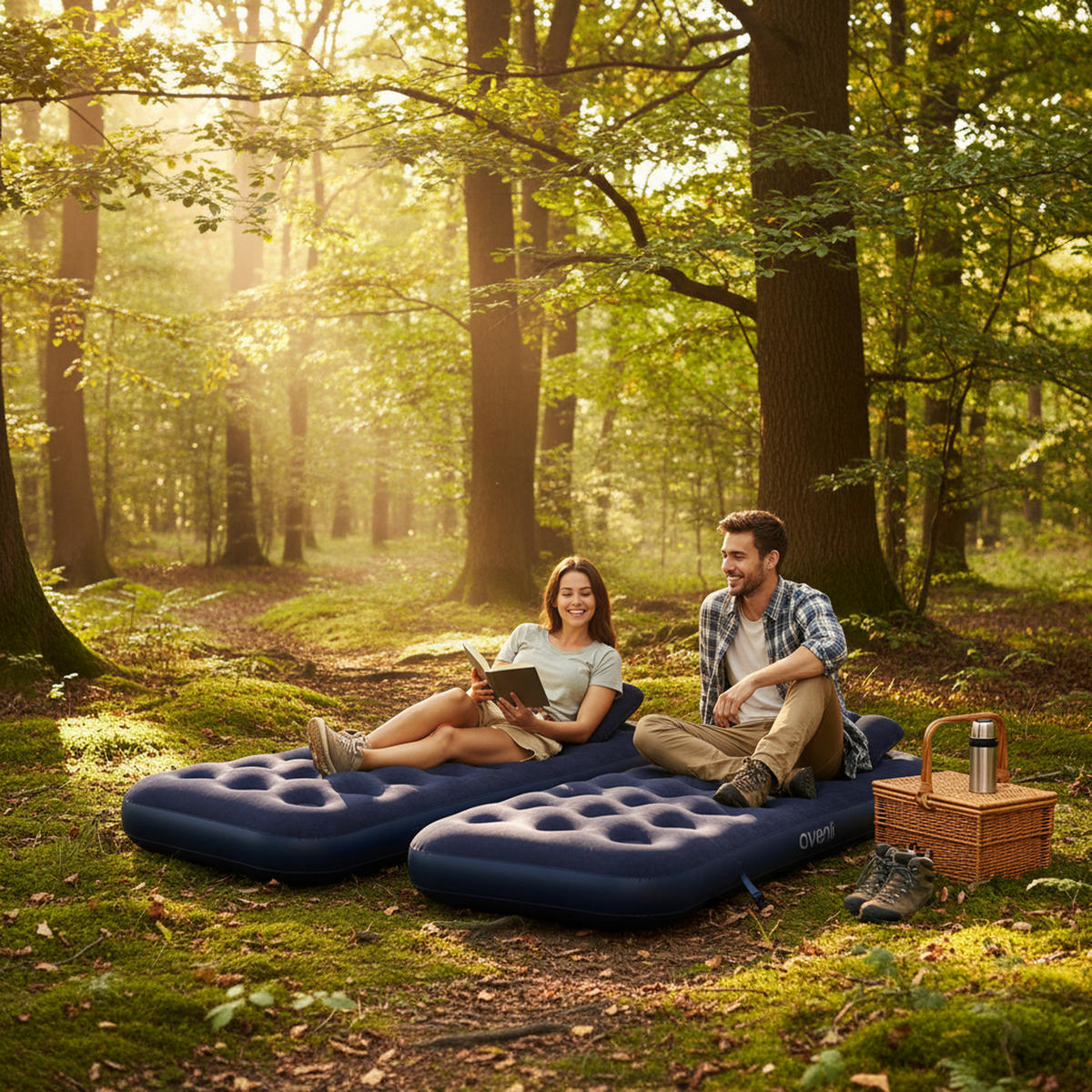 LUFTBETT Luftmatratze Camping 2x 191x73x22cm blau 2 Kissen aufblasbar ohne Pumpe - Blau, Kunststoff (73/191cm) - Avenli