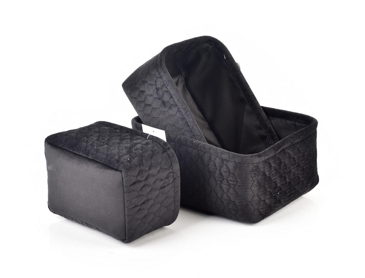 KORB Sara 3er Set schwarz 20/27/12cm Samtstoff - Schwarz, Kunststoff (20/12/27cm) - Mondex