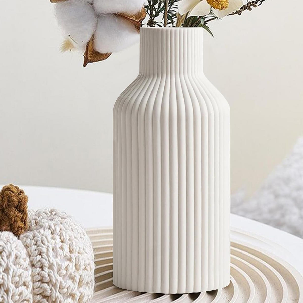 VASE 9 x 9 x 20 cm Keramik - Weiß, Metall (20cm) - LIBRATON