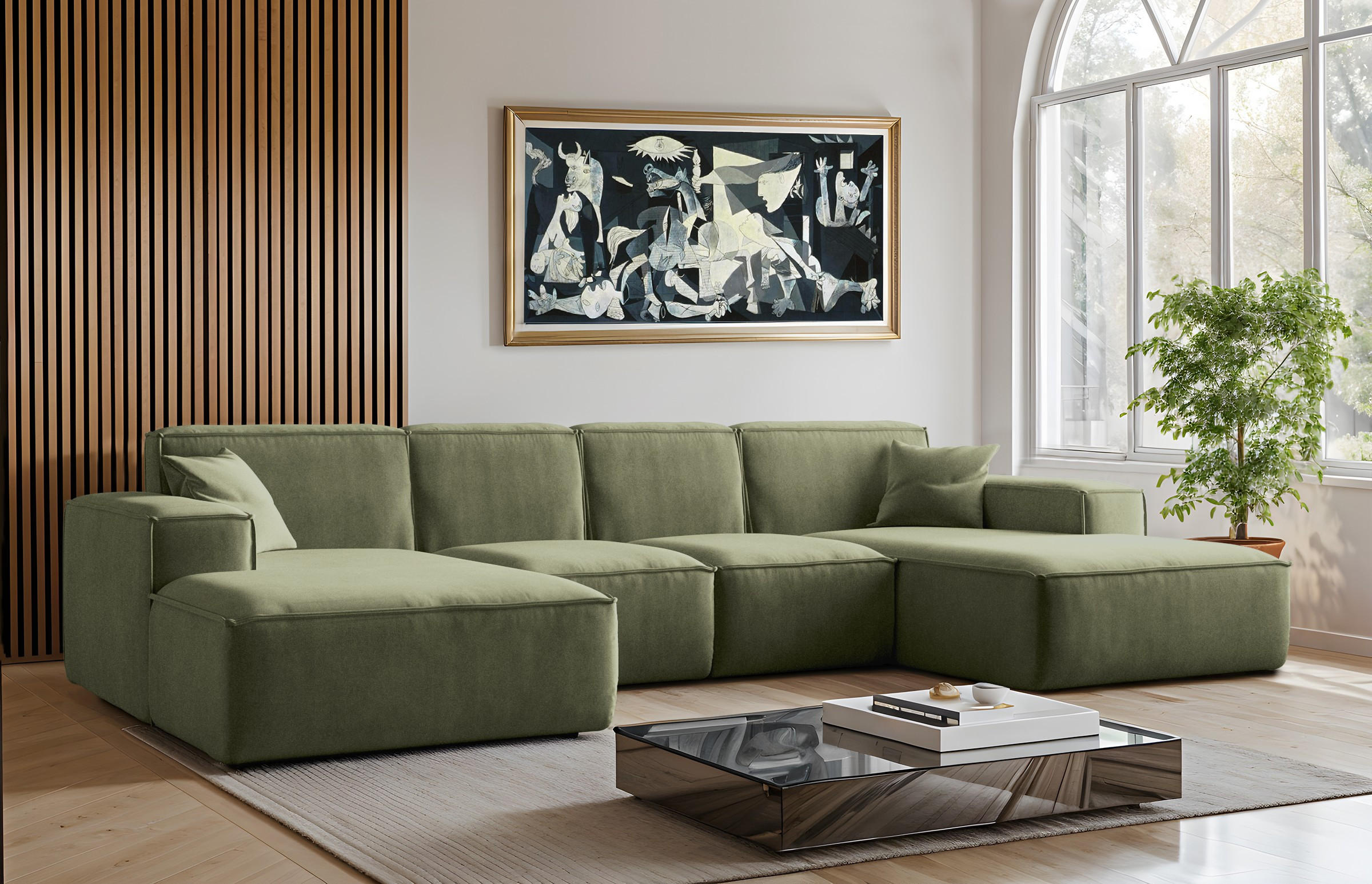 ECKSOFA U-Form Siena, U-förmiges Ecksofa, Stoff Salvador Olive - Olivgrün, Holz/Textil (344/165cm) - Kaiser Möbel