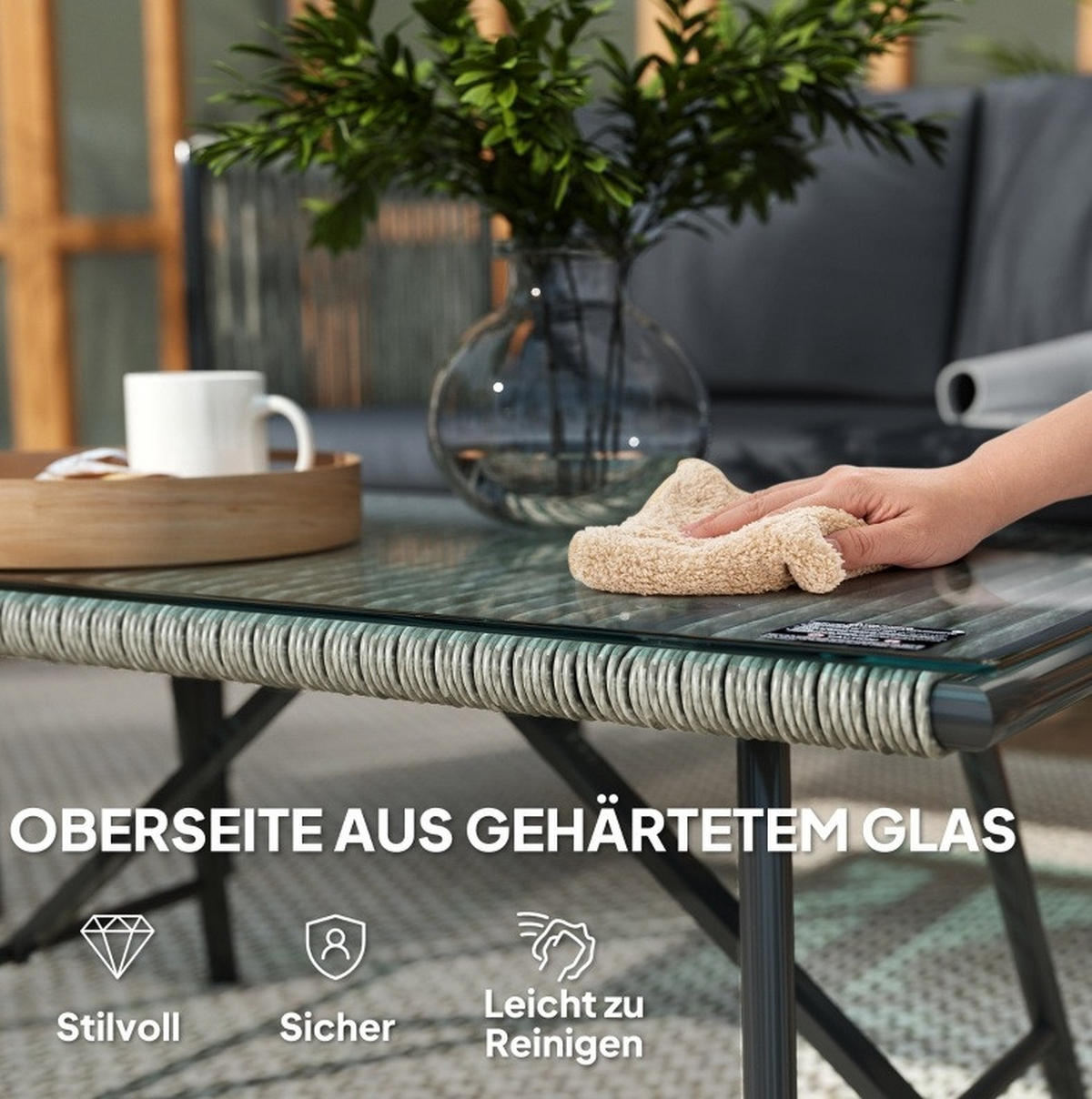 LOUNGEGARNITUR 116/65/68 cm Grau aus Rattan 4er Set - Grau, Naturmaterialien - OKMYHOME