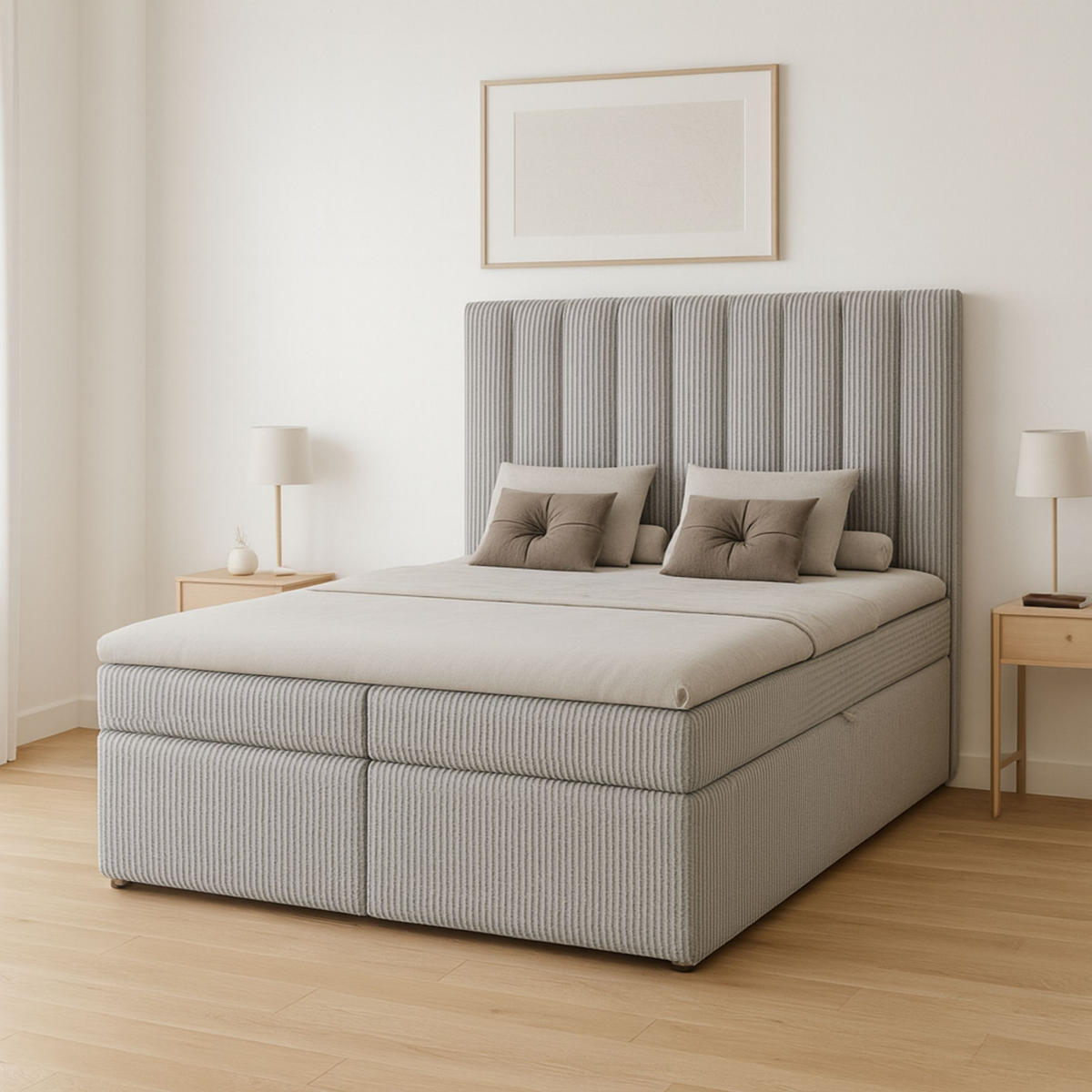 BOXBETT Nero mit 2 Bettkästen, 180x200, Farbe: Grau, Cordstoff, Doppelbett mit Bonell-Matratze - Grau, Holz/Kunststoff (180/200cm) - Marpur
