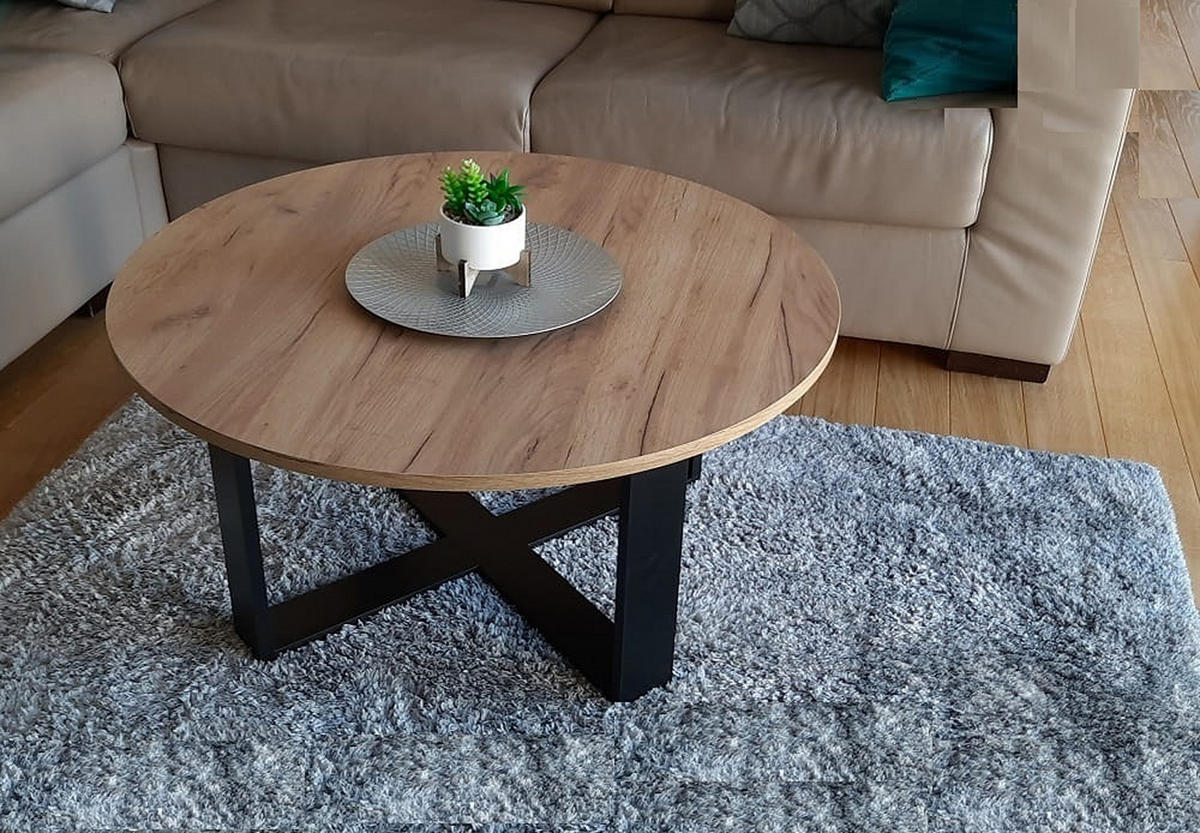 COUCHTISCH rund Eiche Gold Schwarz 86x42 cm - Eichefarben/Schwarz, Holzwerkstoff (86/86/42cm) - designimpex