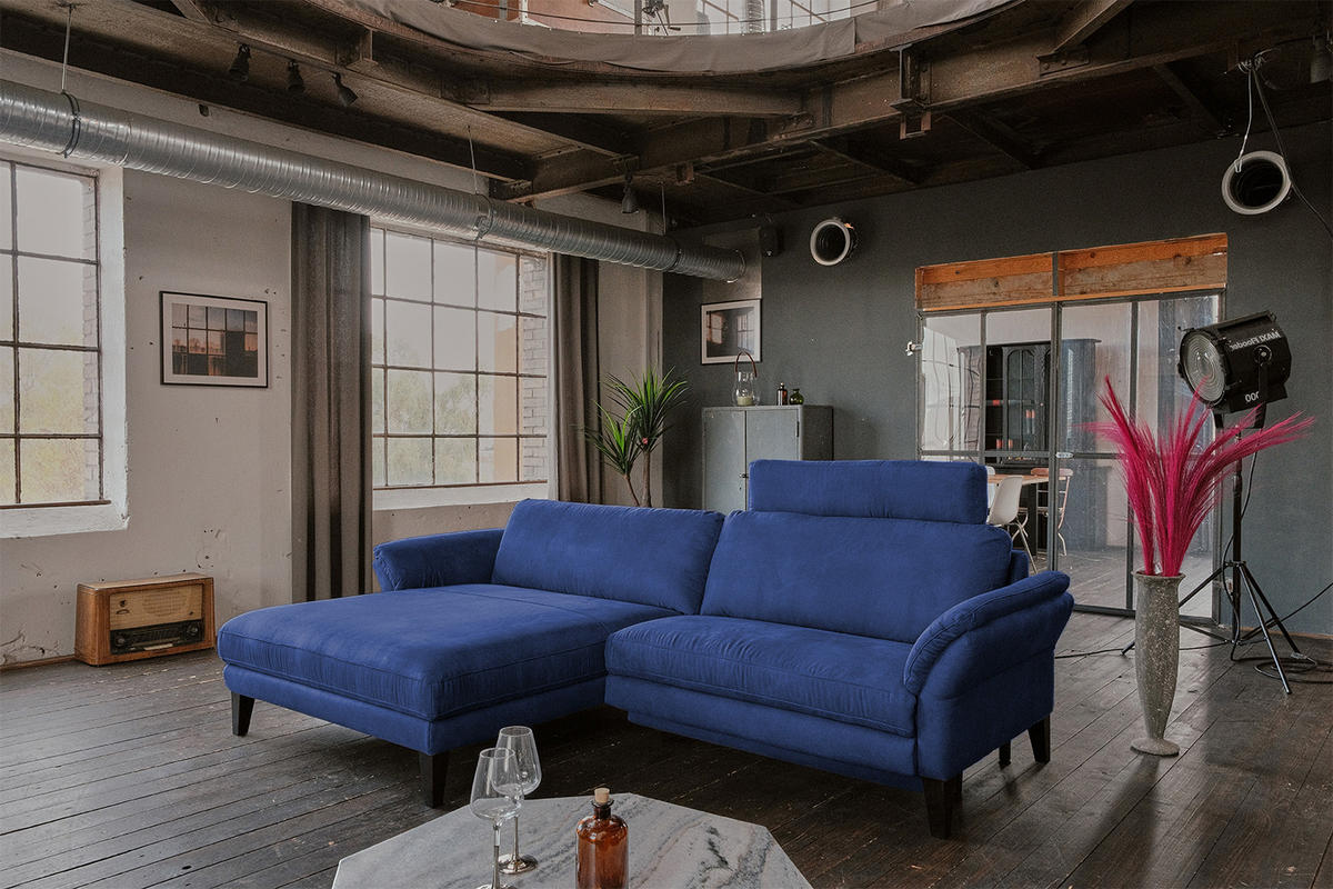 ECKSOFA MIT MOTORISCHER RELAXFUNKTION MALTA Blau Webstoff - Blau/Schwarz, Buchenholz/Textil (302/175cm) - KAWOLA
