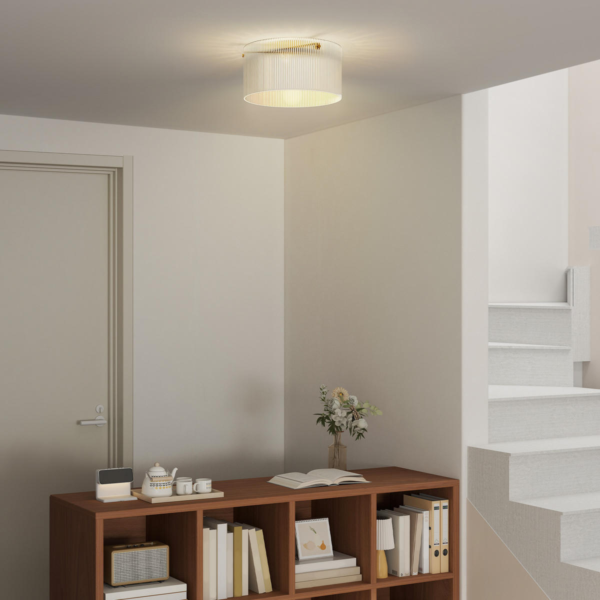 DECKENLAMPE, Runde Deckenleuchte mit E27 Fassung für Schlafzimmer - Transparent, Metall (32/32/16.5cm) - HOMCOM