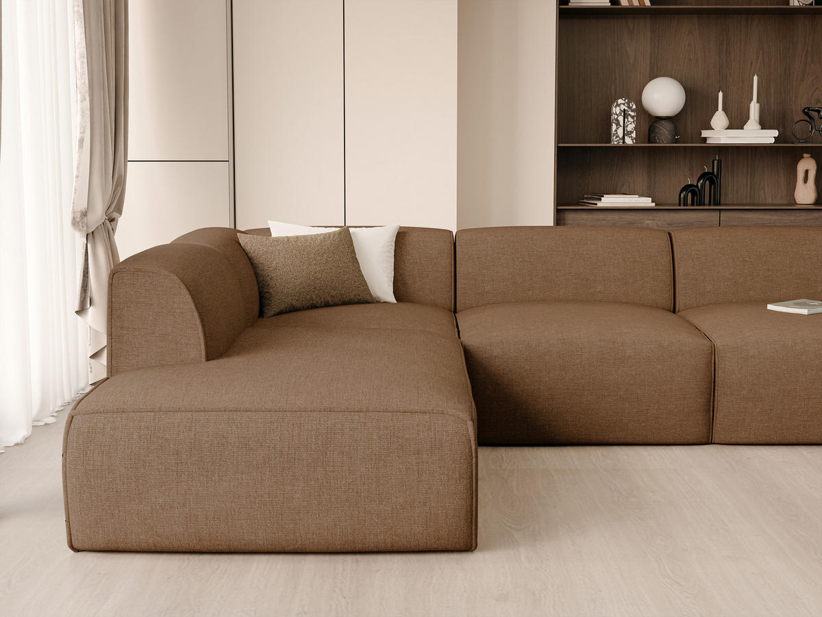 WOHNLANDSCHAFT DOVE Chenille-Stoff in Braun - Braun, Holzwerkstoff/Kunststoff (300/85/200cm) - Idohome