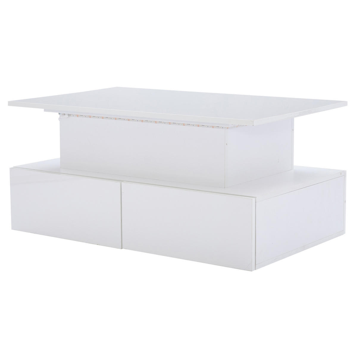 KONFERENČNÍ stolek 90/55/41 cm bílý z dřevotřísky s LED osvětlením a výsuvnou deskou - bílá, kompozitní dřevo (90/55/41cm) - OKWISH
