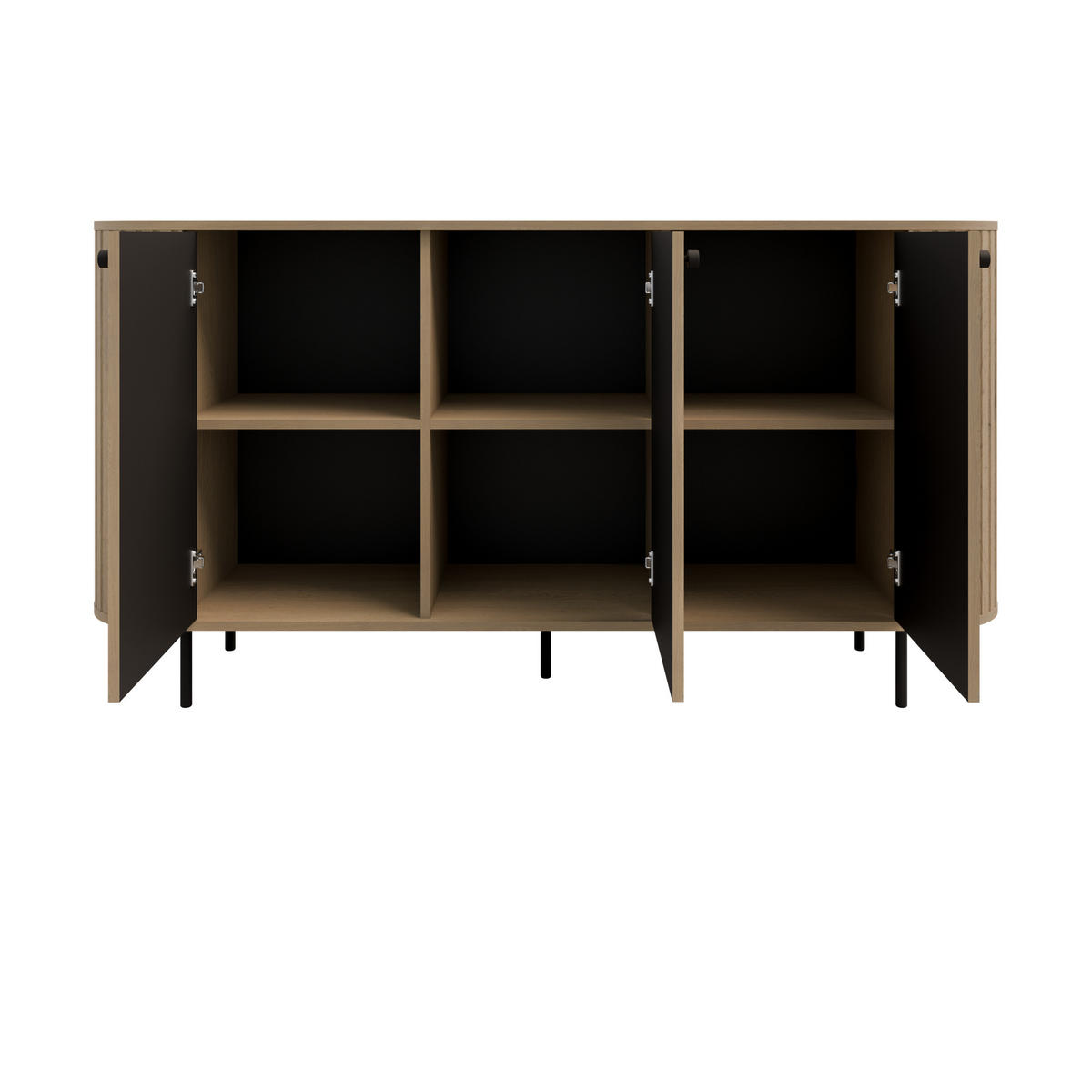 KOMMODE Olivia 165cm, mit 3 Türen und geriffeltem Design, eiche sonoma - Sonoma Eiche, Metall (43/85/165cm) - Margaret Hadas24