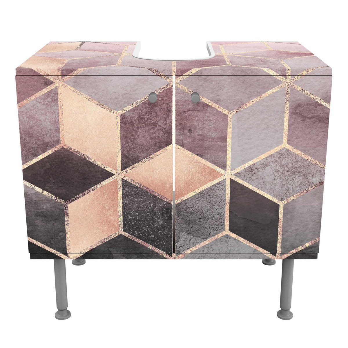 WASCHBECKENUNTERSCHRANK Rosa Grau goldene Geometrie 60/55/35 cm - Rosa, Holzwerkstoff (60/55/35cm) - Bilderwelten