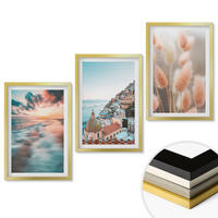 WANDBILDER 3er Set - 40x60 cm Goldrahmen - Sonnenuntergang am Meer, Häuser, Blumen - Goldfarben, Kunststoff (40/60cm) - ArtPrintCave