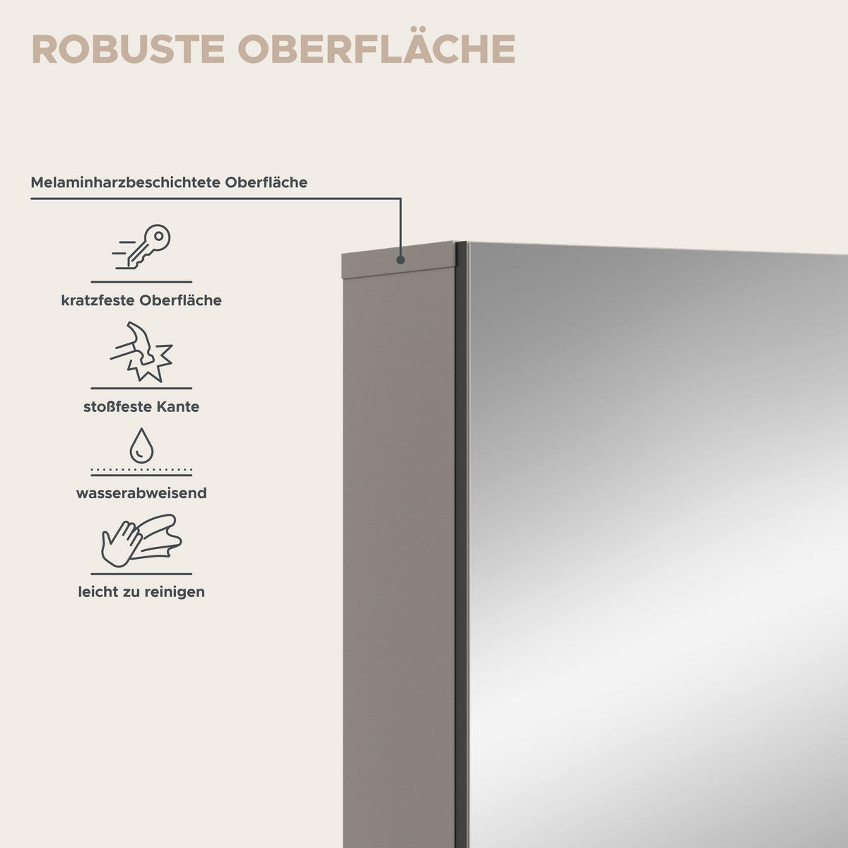 SPIEGELSCHRANK MONE (B/H/T: ca. 60/55/17 cm) in Kaschmir/Kaschmir - Sandfarben, Holzwerkstoff (60/55/17cm)