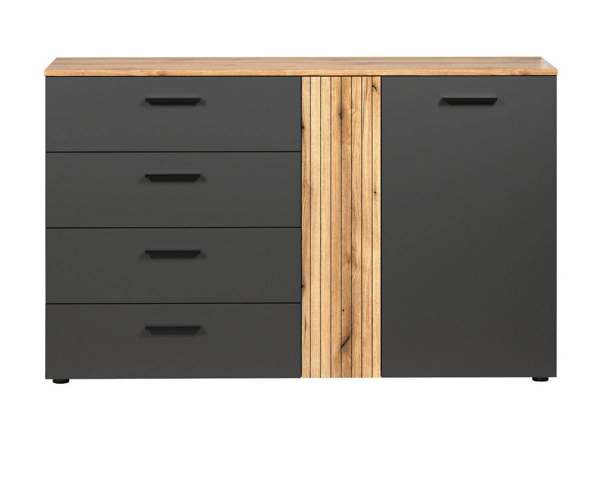 SIDEBOARD grau, Evoke Eiche 139 cm, Kommode mit viel Stauraum - Eichefarben/Anthrazit, Holzwerkstoff/Kunststoff (139/86/38cm) - Top.Furn