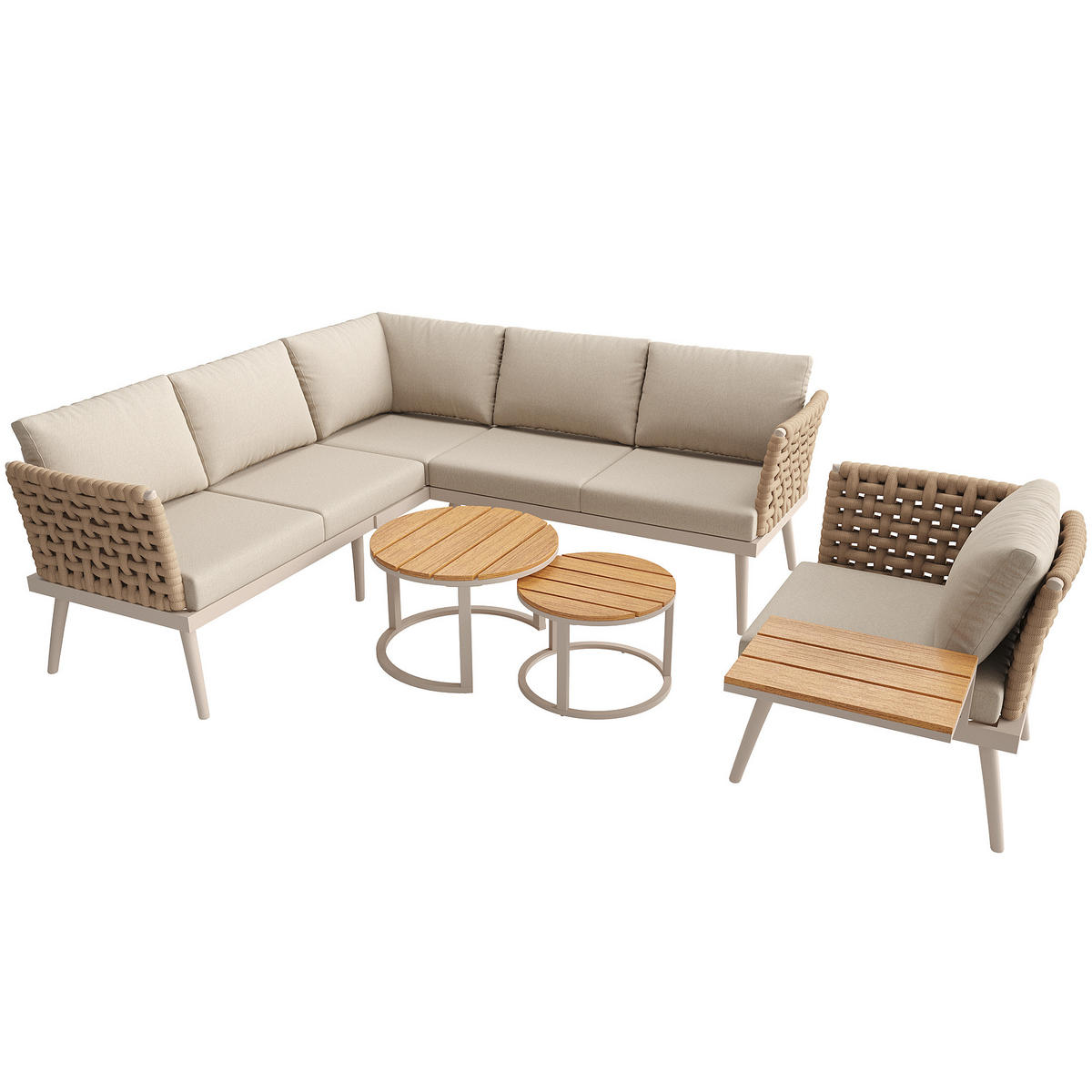 GARTENMÖBEL-SET Grau/Beige 6 Personen inkl. 2 Couchtische & Sessel - Beige, Metall - PANGIVO