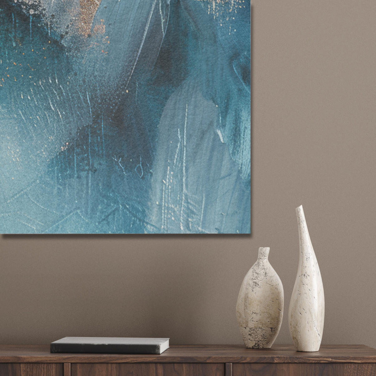 AKUSTIKPANEEL Abstrakt - Kunst - Gold - Blau 70x100 cm - Petrol, Textil (70/0.9/100cm) - MuchoWow