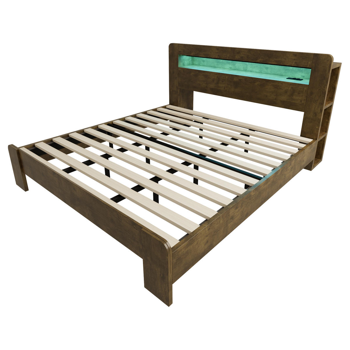 BETT mit Stauraum im Kopfteil 180x200 cm Wood - Birnbaumfarben, Holzwerkstoff (180/200cm) - Meubliv