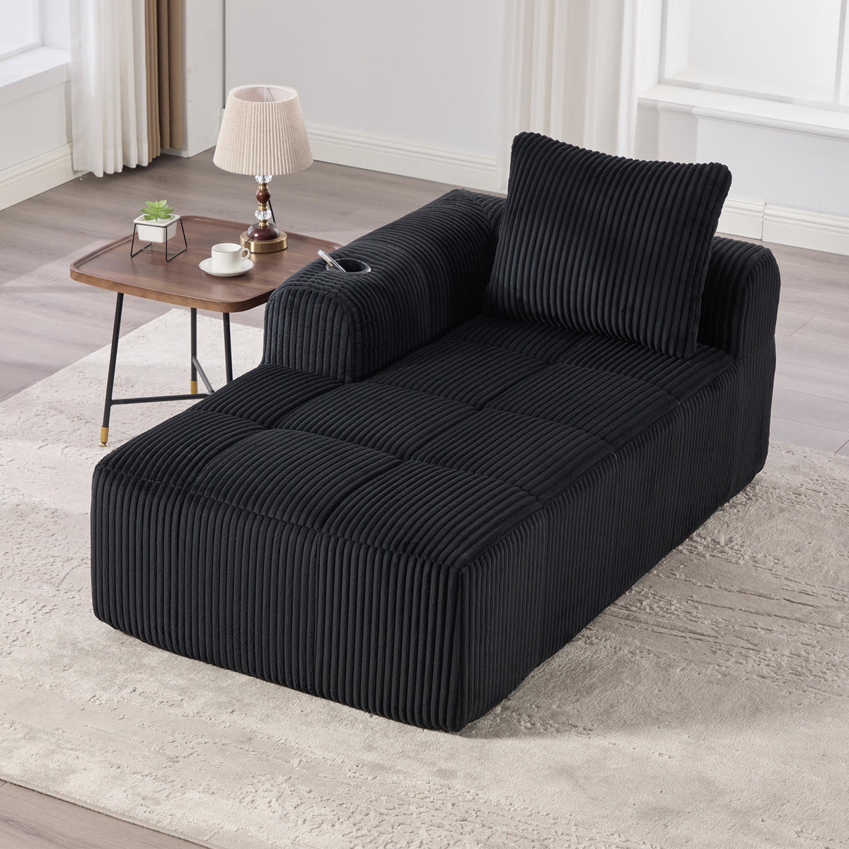 ECKSCHLAFSOFA aus Cord 158x93x61 cm mit Seitenfächern & Becherhaltern, schwarz - Schwarz, Textil (93/158cm) - Luhomfu