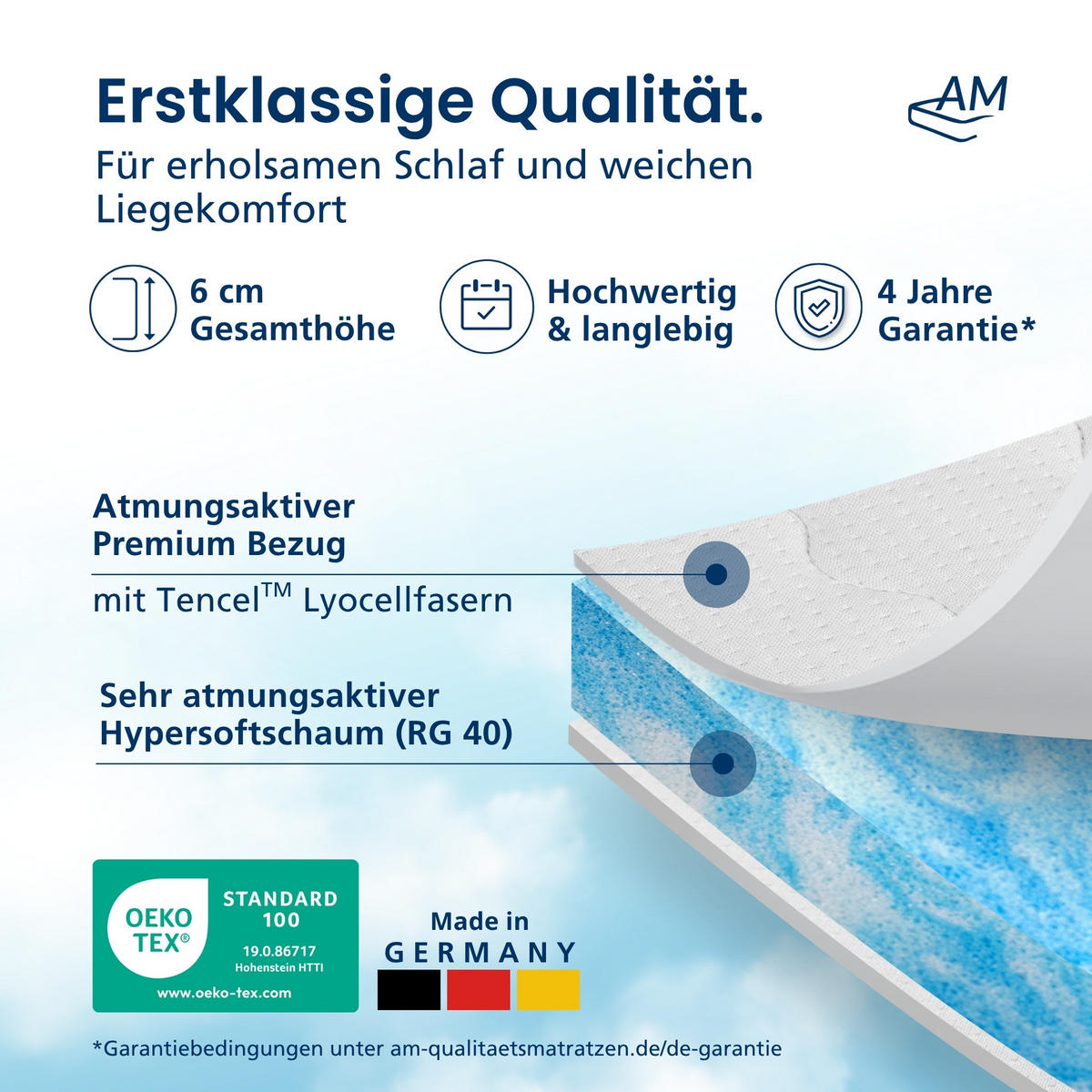 HYPERSOFT TOPPER 150/210 cm - 6cm Höhe & Tencel Bezug - Weiß, Textil (150/210cm) - AM Qualitätsmatratzen