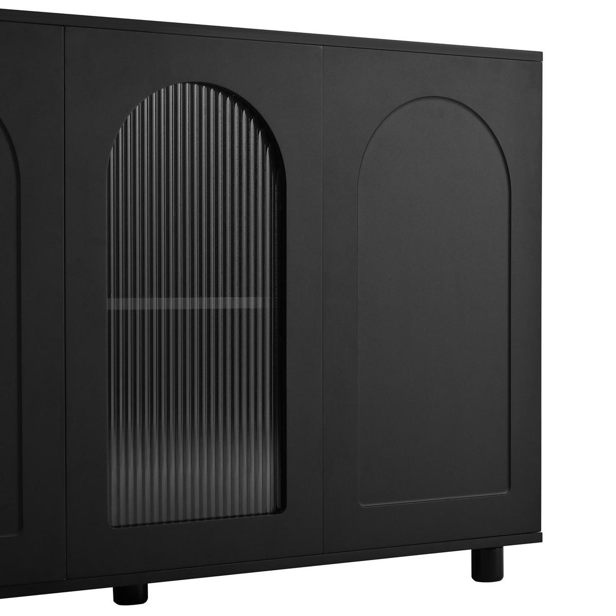 SIDEBOARD in Schwarz U-förmiges Anrichte mit Glastür für Esszimmer, Wohnzimmer und Küche, B120/T40/H78.5 cm - Schwarz, Glas/Holzwerkstoff (120/78.5/40cm) - STILVORA