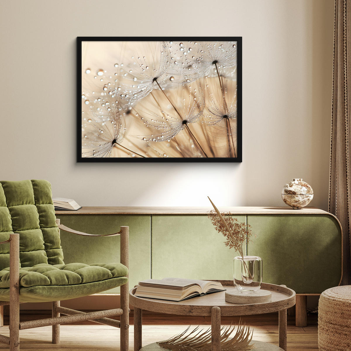 POSTER MIT RAHMEN Löwenzahn - Abstrakt - Natur - Beige 80x60 cm - Braun, Papier (80/60cm) - MuchoWow
