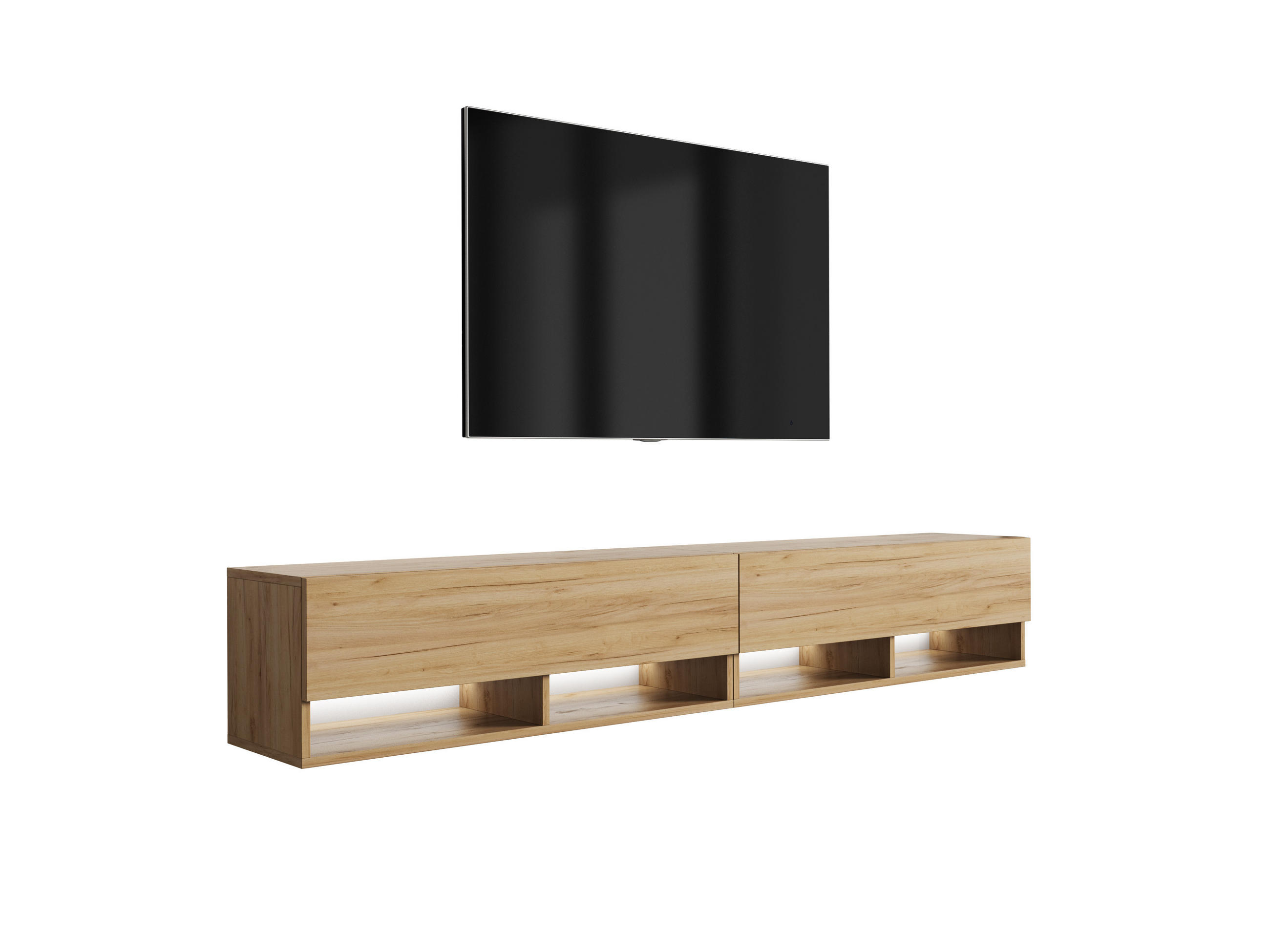 TV-LOWBOARD 200 (2 x 100) cm Eiche Craft, weiße LED, 200 × 32 × 34 cm - Braun, Holzwerkstoff (200/33.6/32cm) - 3XE LIVING