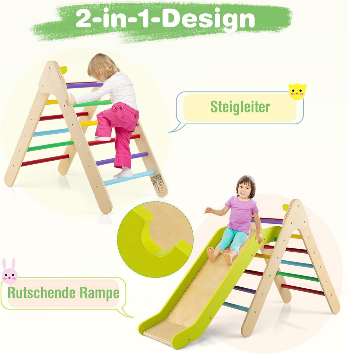 KLETTERGERÜST Kletterdreieck Multicolor - Multicolor, Holz (87/74/48cm) - COSTWAY