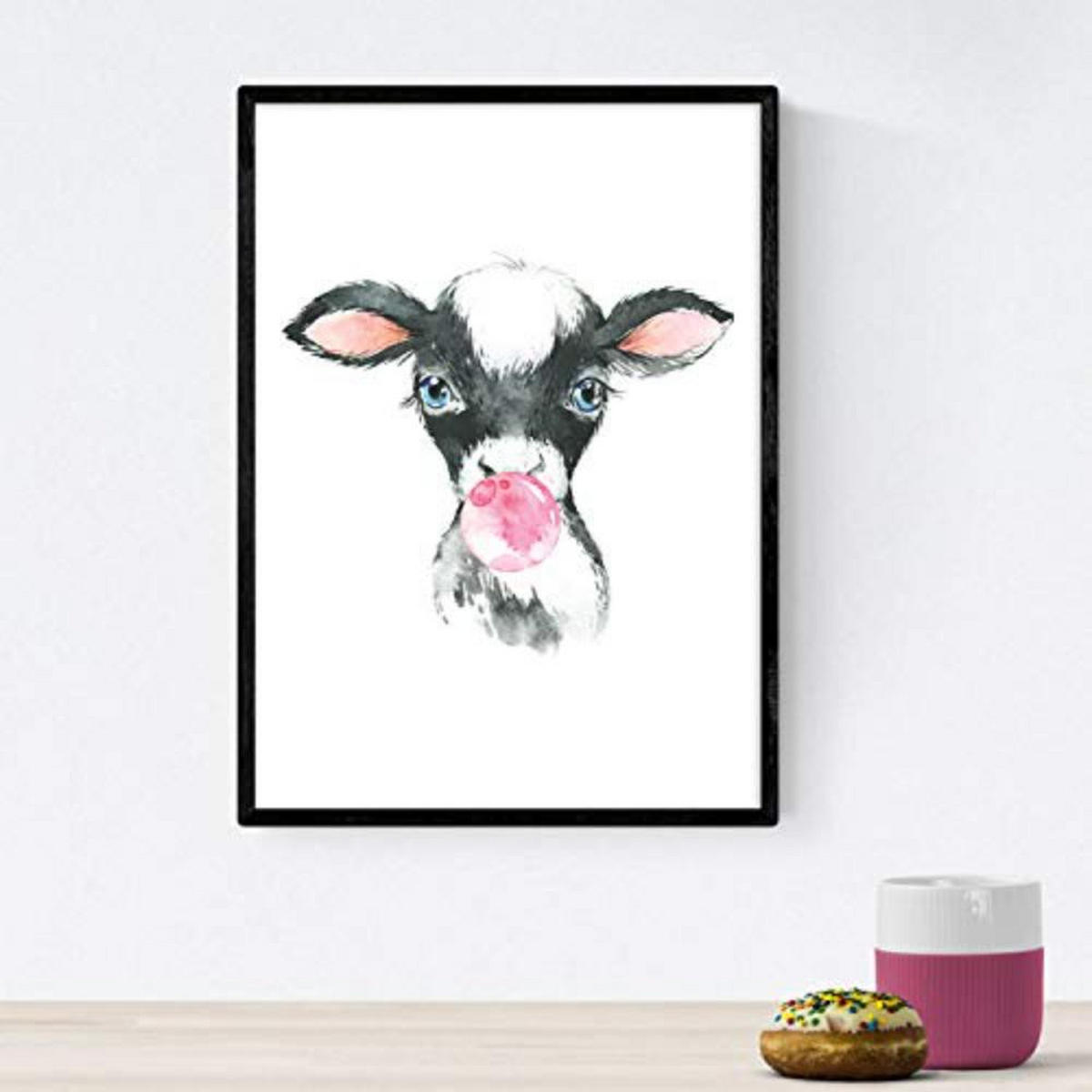 POSTER Set mit 4 Kuh und Kaninchen A3 Schwarzer Rahmen - Schwarz, Papier (29.7/3cm) - Nacnic