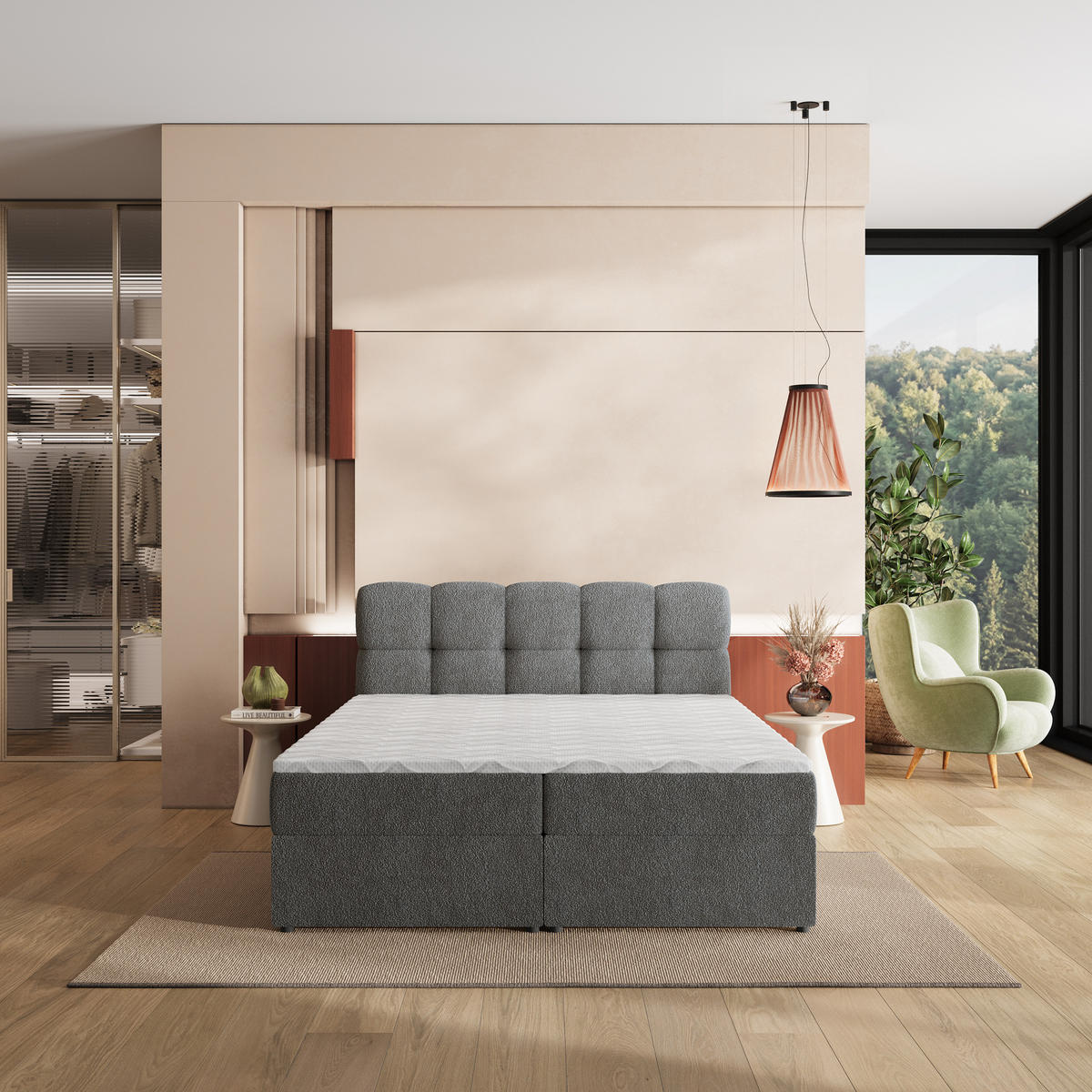 POSTEL Boxspring MERU 180x200 cm Šedá - šedá, kompozitní dřevo/textil (180/200cm) - MASSENO