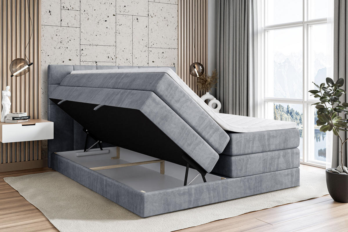 BOXSPRINGBETT BRUGO KING - 160 x 200 - H3/H4 - Grau - Grau, Holzwerkstoff (160/200cm) - ALTDECOR