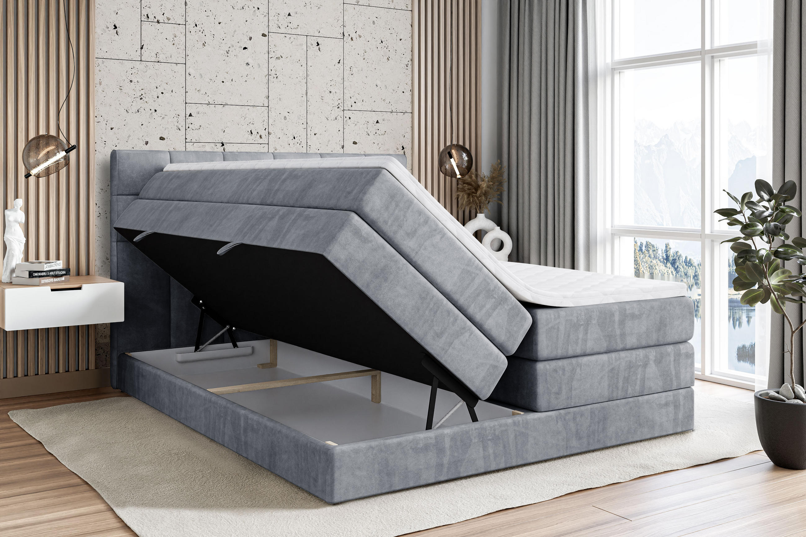 Thumbnail - Altdecor Boxspringbett, Grau, Holzwerkstoff, Höhe ca. 38 cm, 120x200 cm, Schlafzimmer, Betten, Boxspringbetten