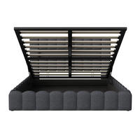 POLSTERBETT 140 x 200 cm mit LED und USB, Lattenrost, Leinen, Grau - Grau, Metall (140/200cm)