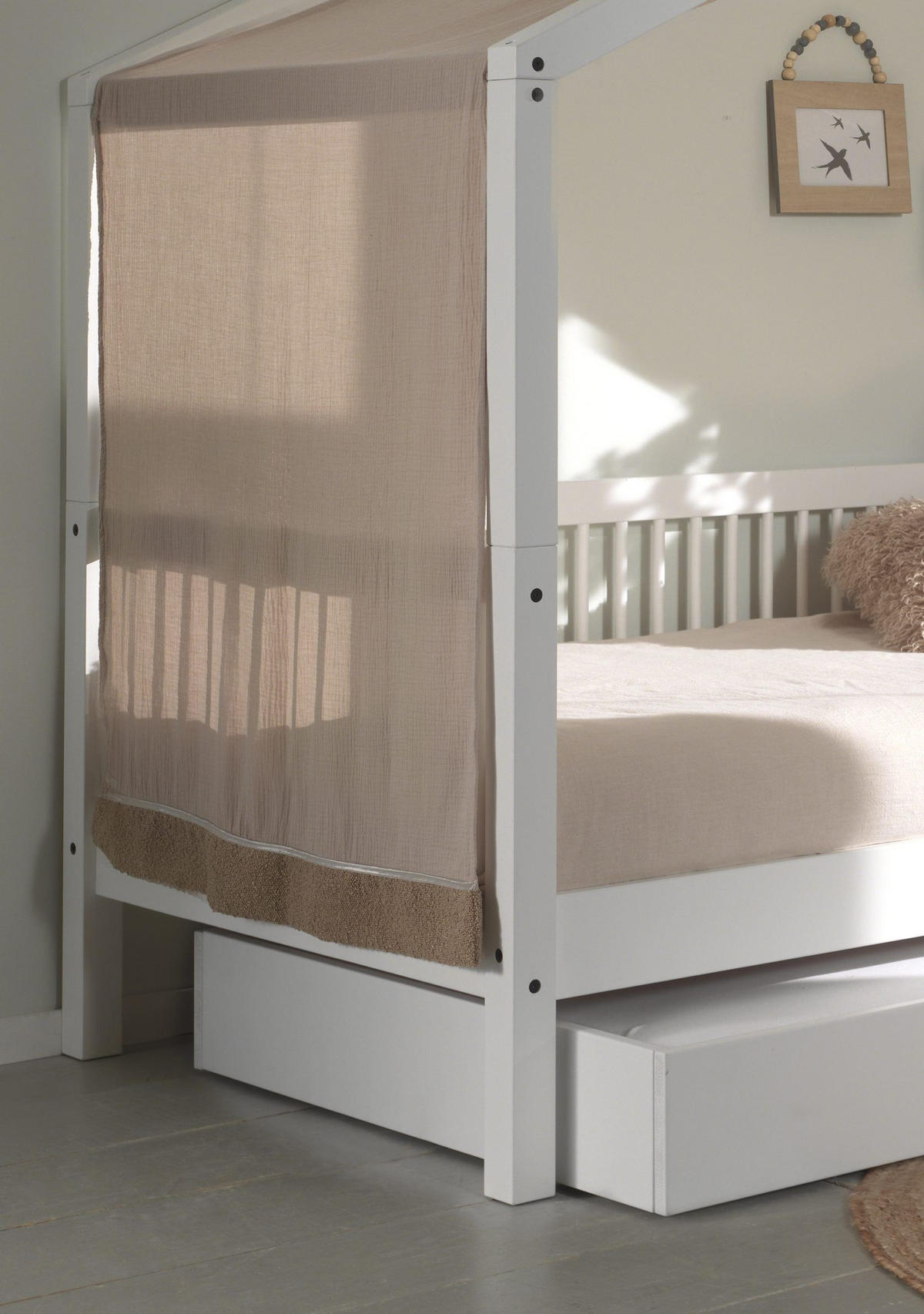 HAUSBETT 90x200 Keeley Buche Weiß Holz Himmel Schublade Komfort Stabil - Weiß, Holz (90/200cm) - 58aufmkessel