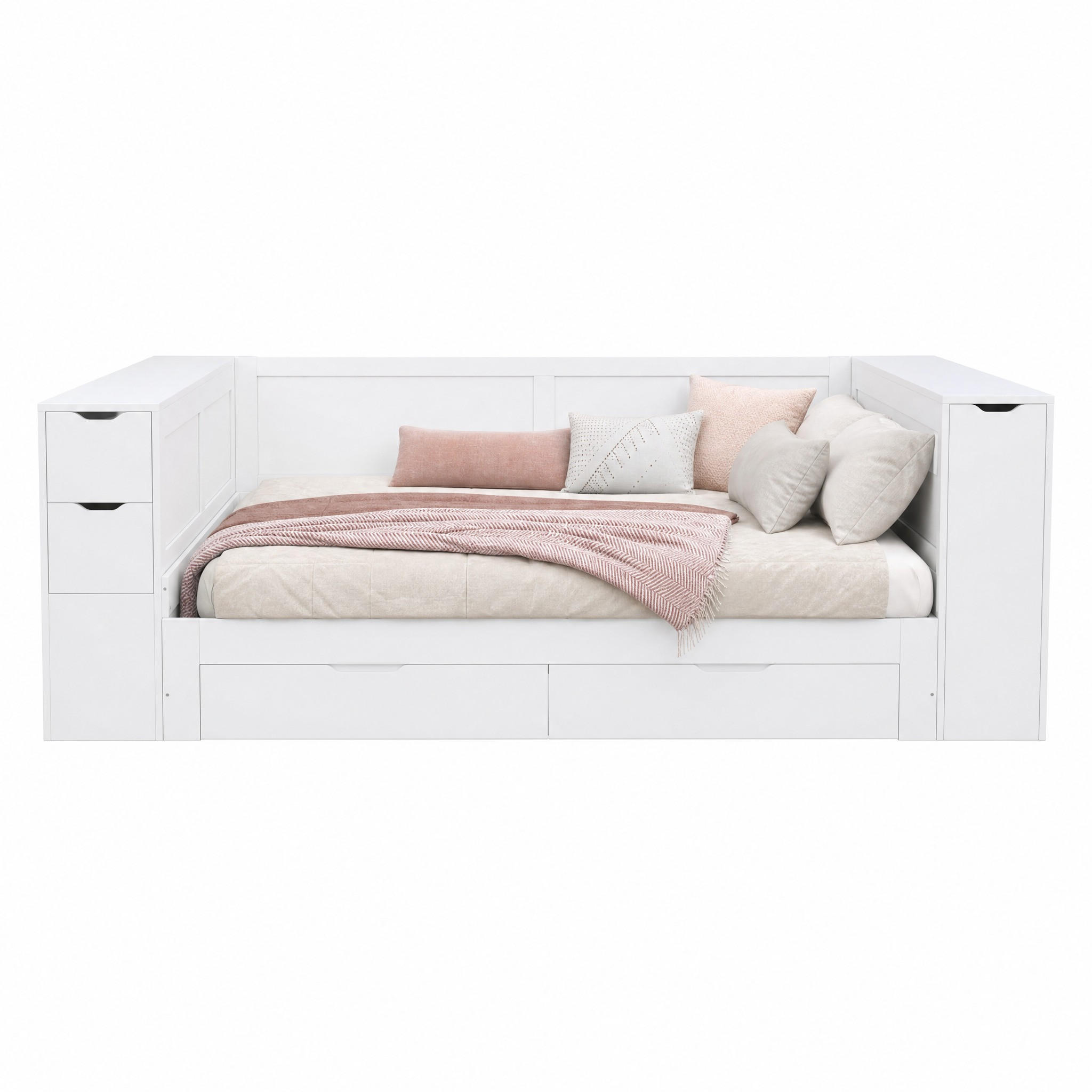 BETT Tagesbett mit Stauraum 140 x 200 cm MDF Weiß - Weiß, Holz (140/200cm) - Meubliv