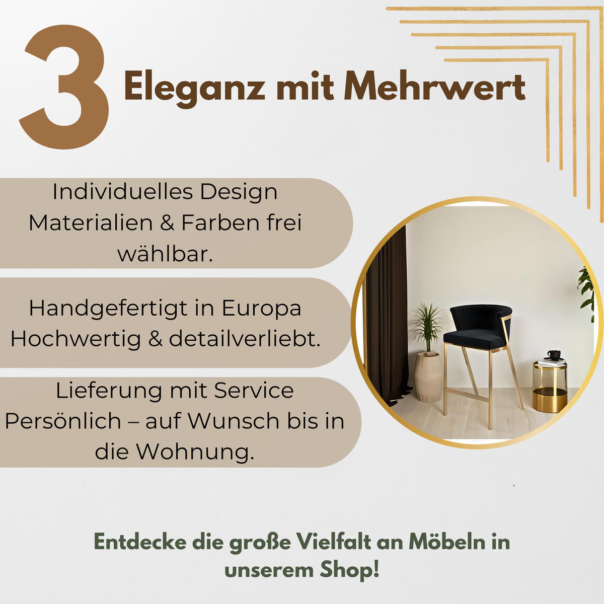 GLAM Elegance Barhocker – Handgefertigter Luxus in Gold - Goldfarben, Textil/Metall (49/87/49cm) - Fortisline