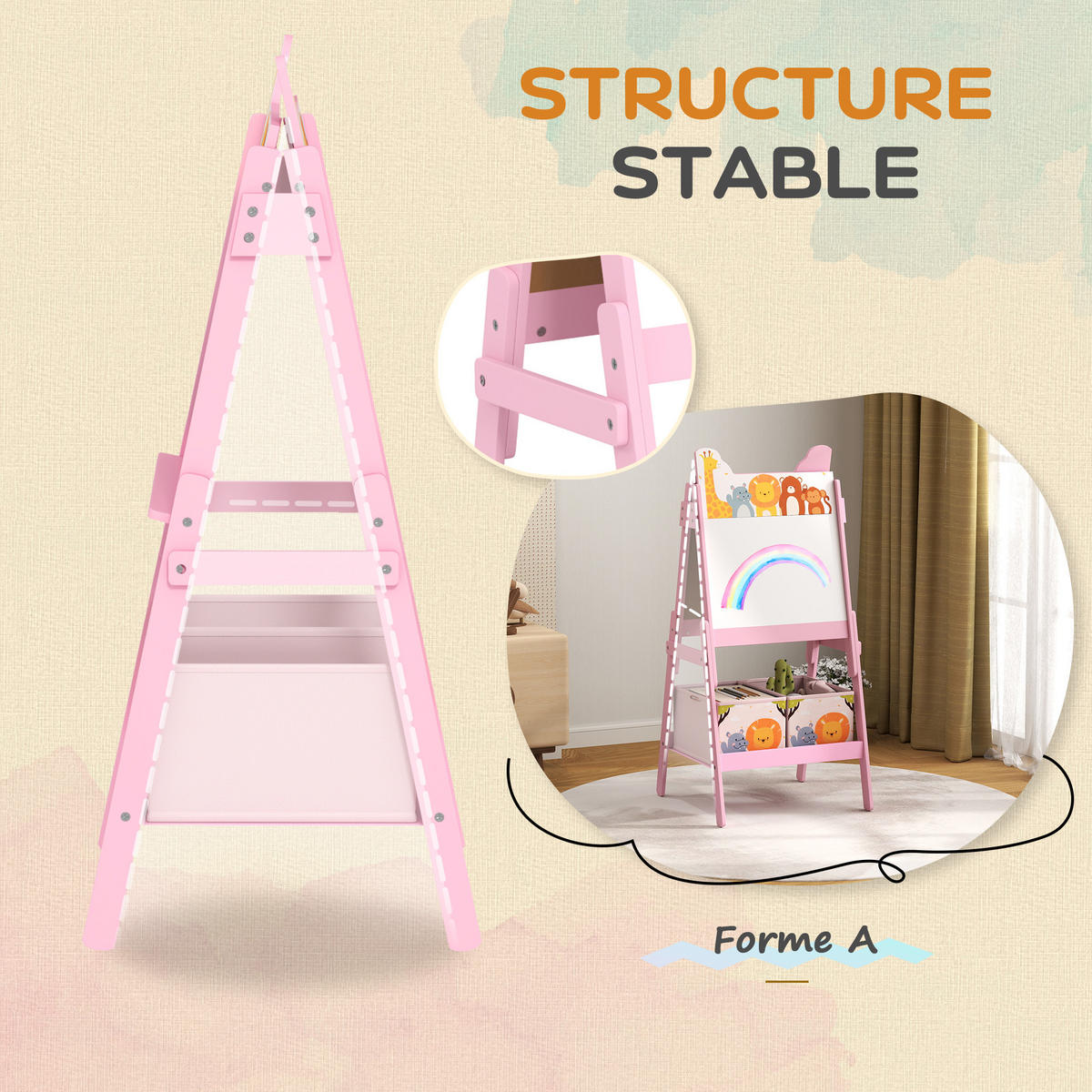 MALTAFEL DE-18196 doppelseitig mit Aufbewahrung Rosa - Pink, Holzwerkstoff (49/113/53.5cm) - ComfortXL