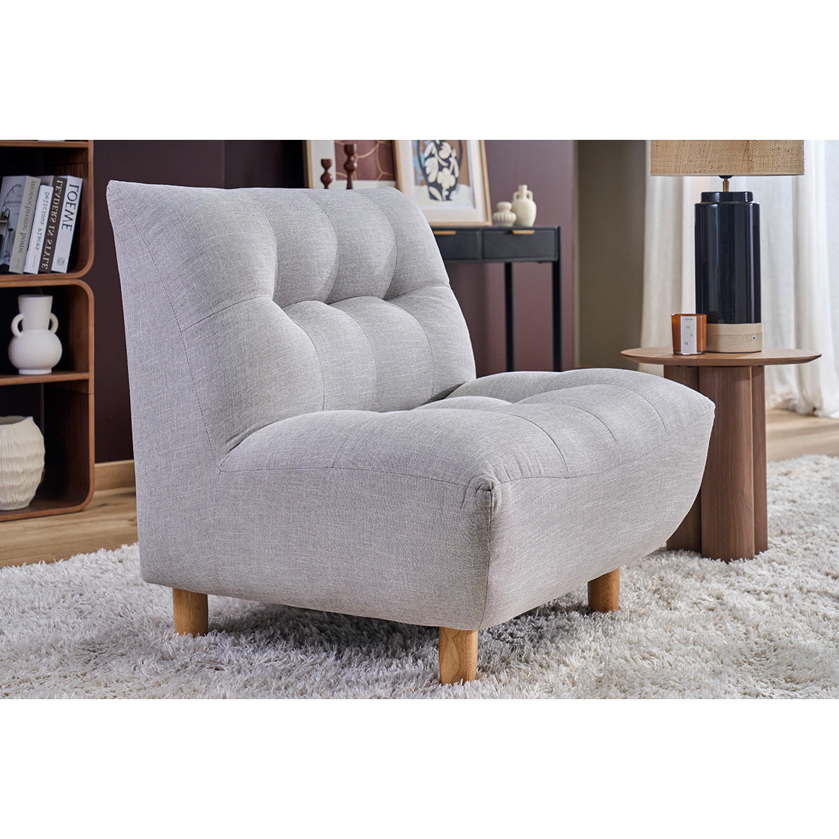 SESSEL skandinavisch Grau Eiche YUMI - Grau, Textil (84/89/96cm) - Miliboo