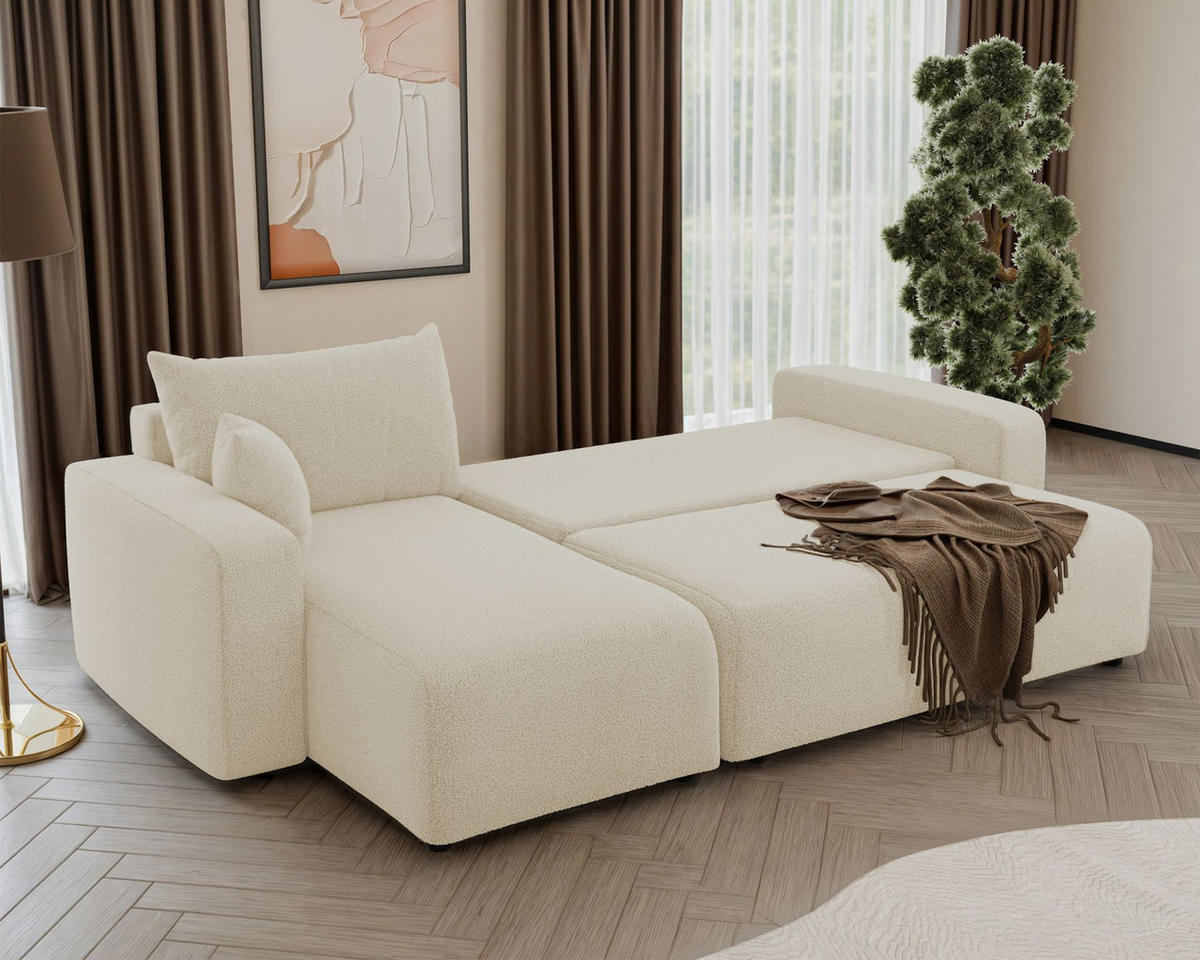 ECKSOFA Pianoni Creme Bouclé-Bezug - Creme/Schwarz, Kunststoff/Textil (244/140cm) - Selsey