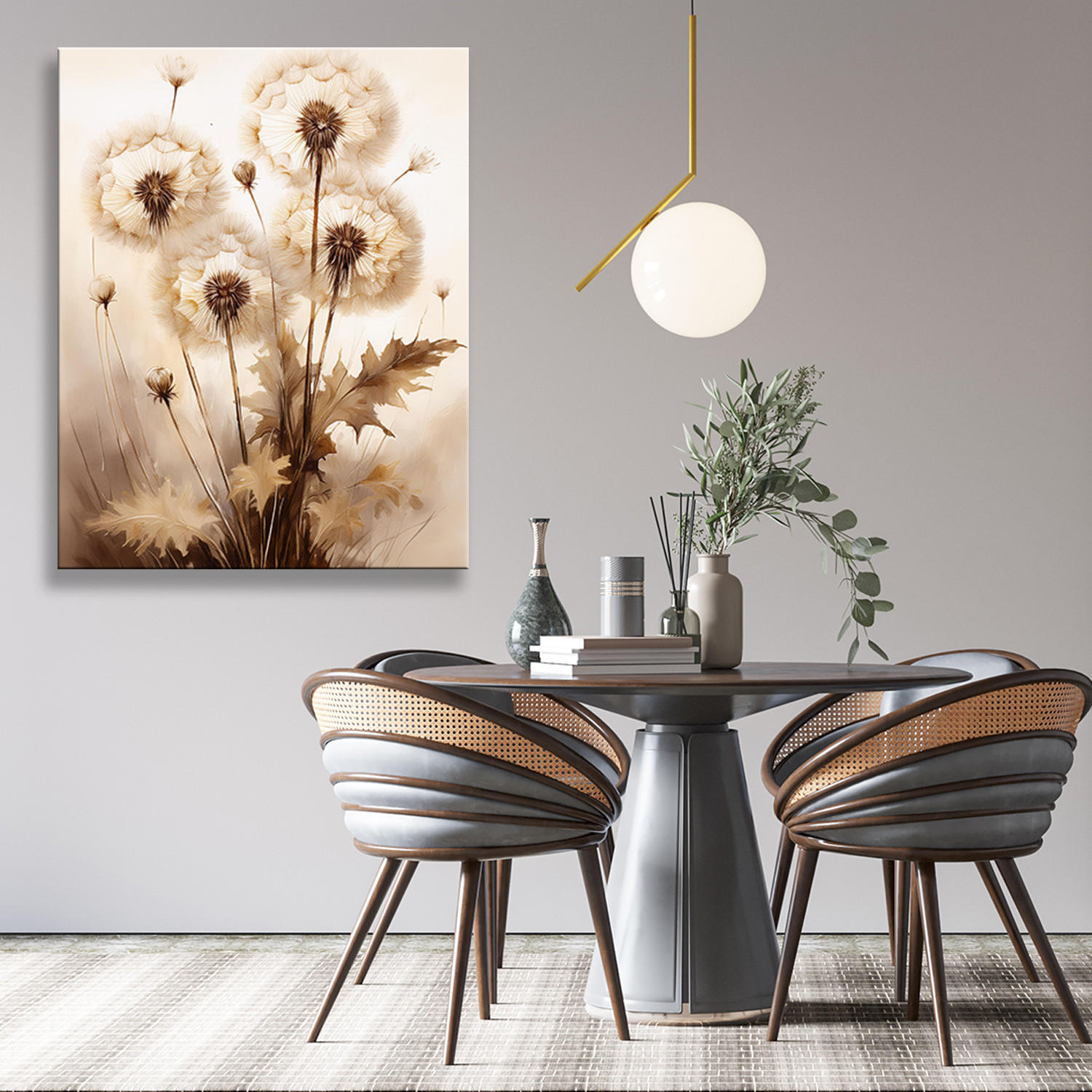 WANDBILD pusteblumen blumen in sepia natura - Beige, Textil (40/60cm) - Feeby