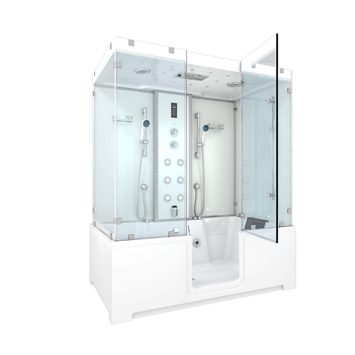 BADEWANNE Dusche K88-WS-EH-C-EA Duschtempel - Weiß, Glas/Kunststoff (100/228/180cm) - AcquaVapore by Sandra Jentho