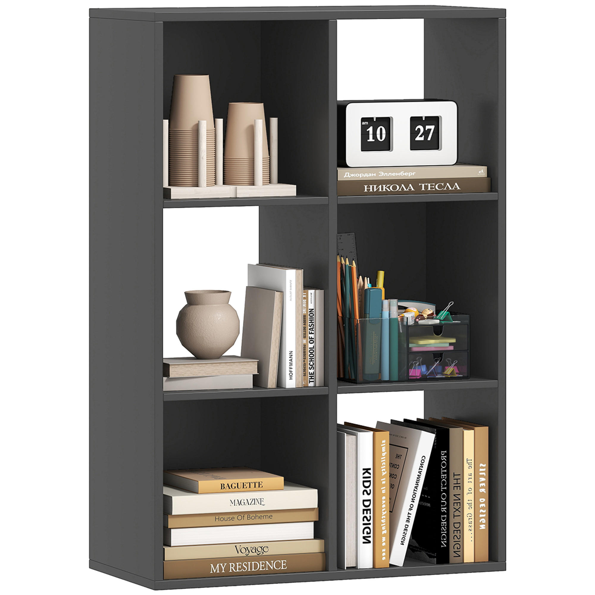 BÜCHERREGAL,WÜRFELFÖRMIG 6 Fächer 61,5x29,5x91,5cm,schwarz - Schwarz, Holzwerkstoff (61.5/91.5/29.5cm) - Vallsero