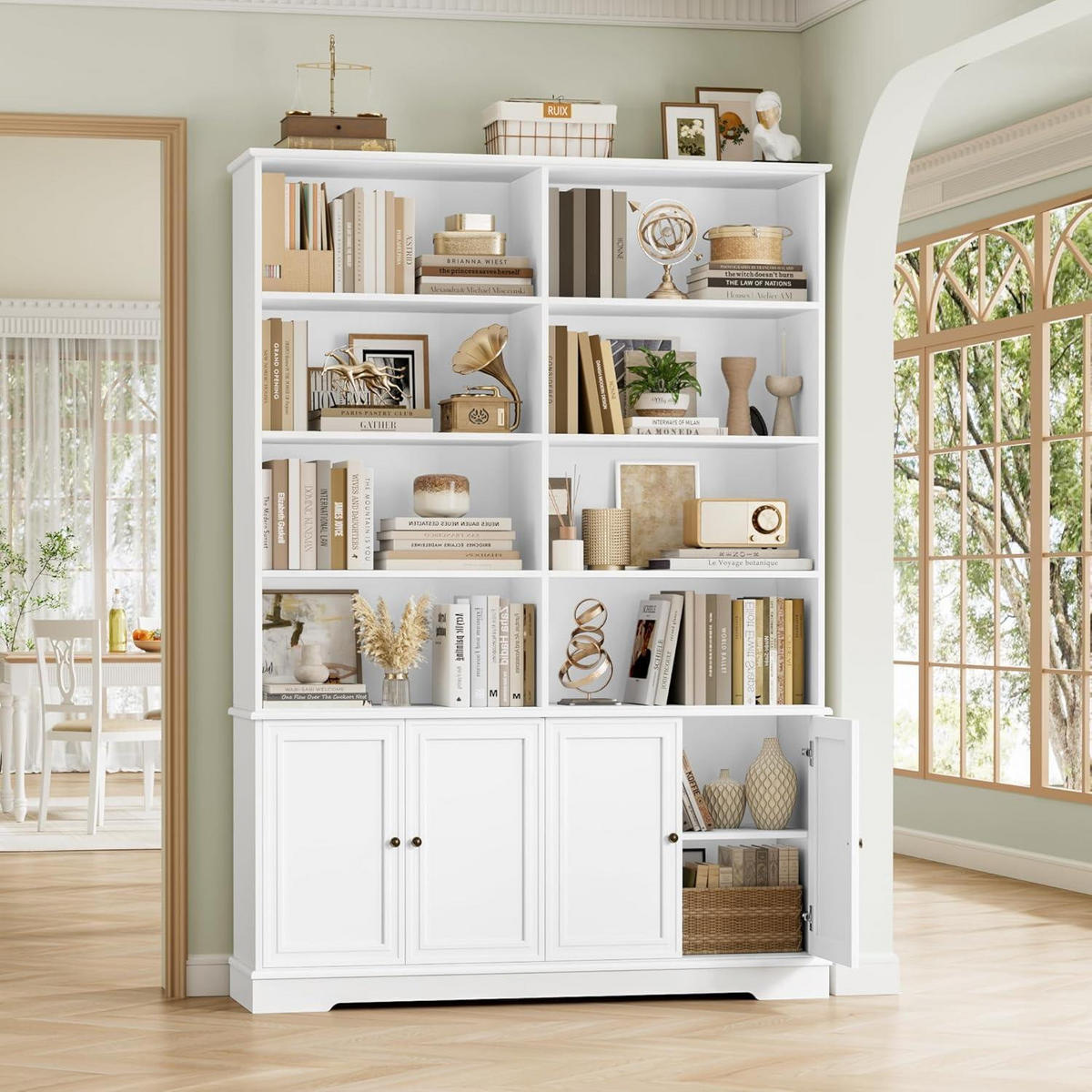 BÜCHERREGAL mit Türen Weiß 185 x 27 x 120 cm - Weiß, Holzwerkstoff (120/185/27cm)