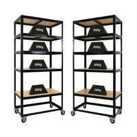 KOMMISSIONIERWAGEN 2er Set BÜFFEL 190x90x50cm 5 Ebenen Fachlast 50kg 2X Lenkrollen & 2X Lenkrollen mit Feststellbremse Schwarz - Schwarz, Metall (180/190/50cm) - PROREGAL