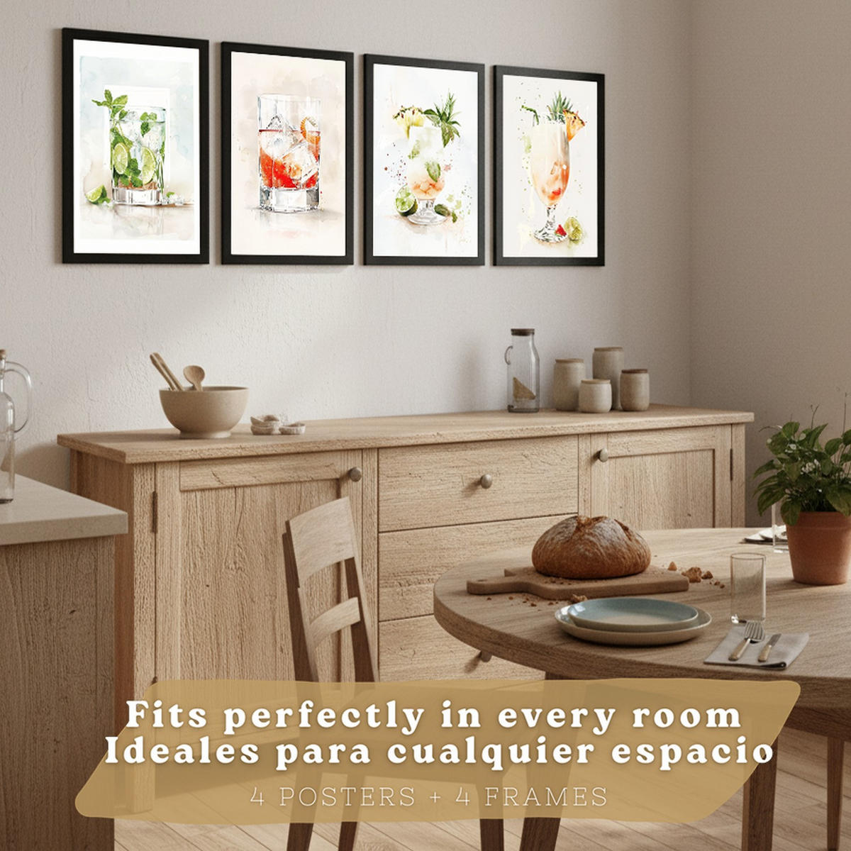 PLAKAT Sada 4 Negroni A4 Černý rám - černá, papír (29.7/1/21cm) - Nacnic