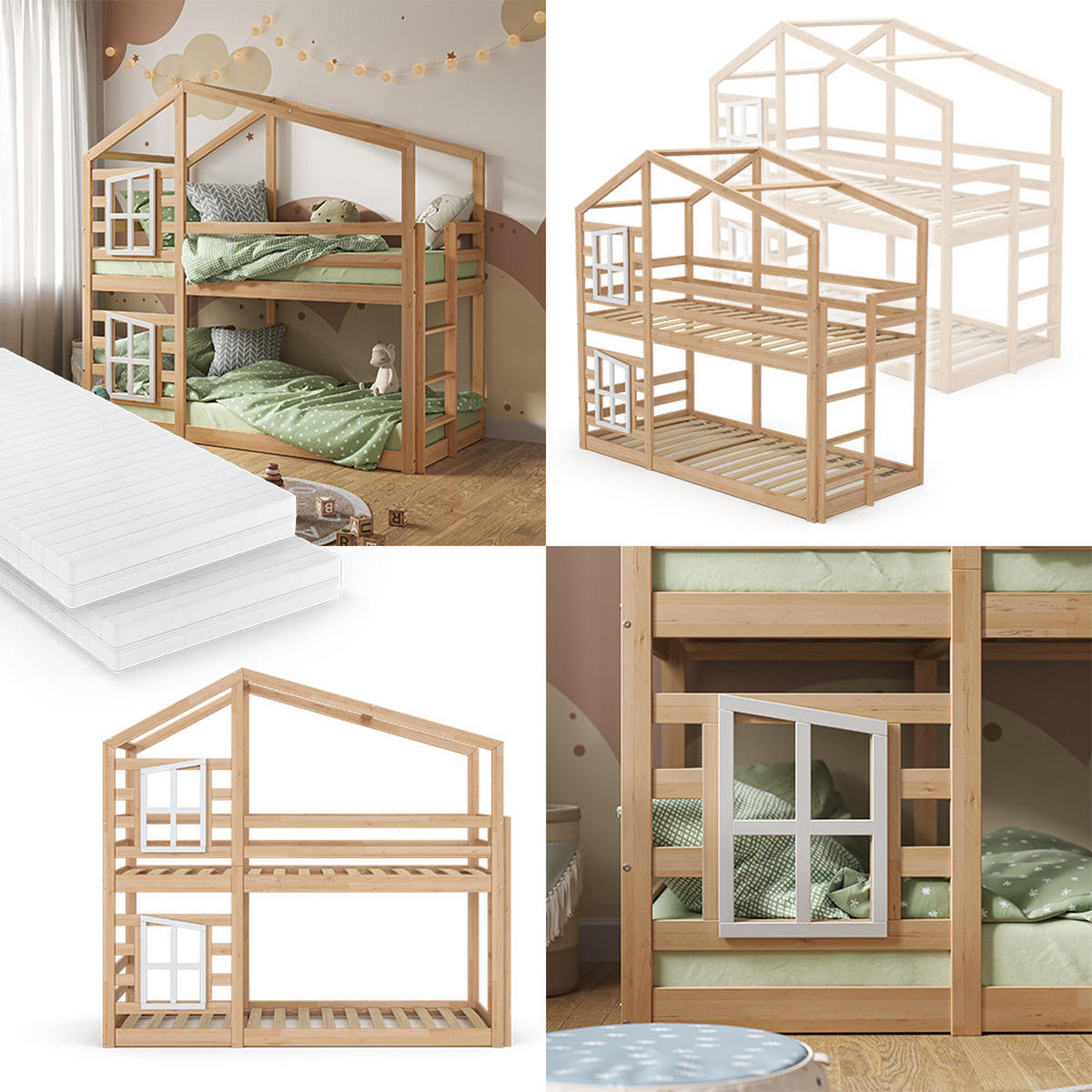 ETAGENBETT Maja Braun 90x200 cm mit 2 Matratzen - Braun, Holz (90/200cm) - VitaliSpa