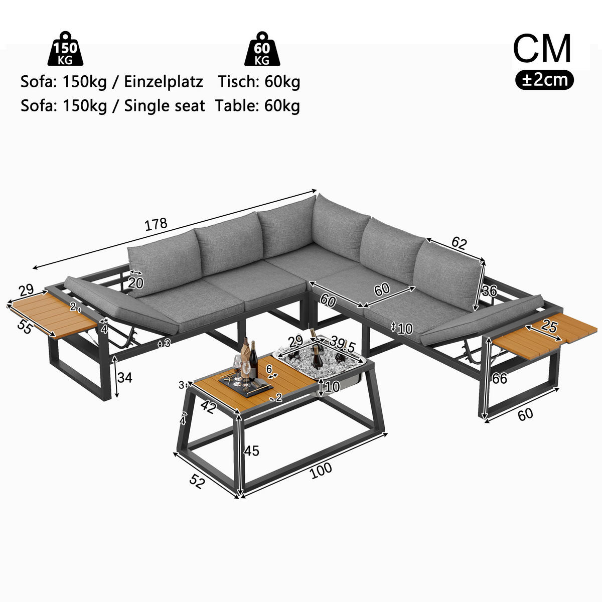 MODULARES OUTDOOR-SOFA-SET Grau/Beige - Grau, Metall - ComfortXL